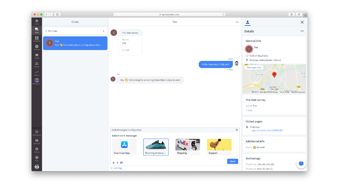 Select rich message from message box