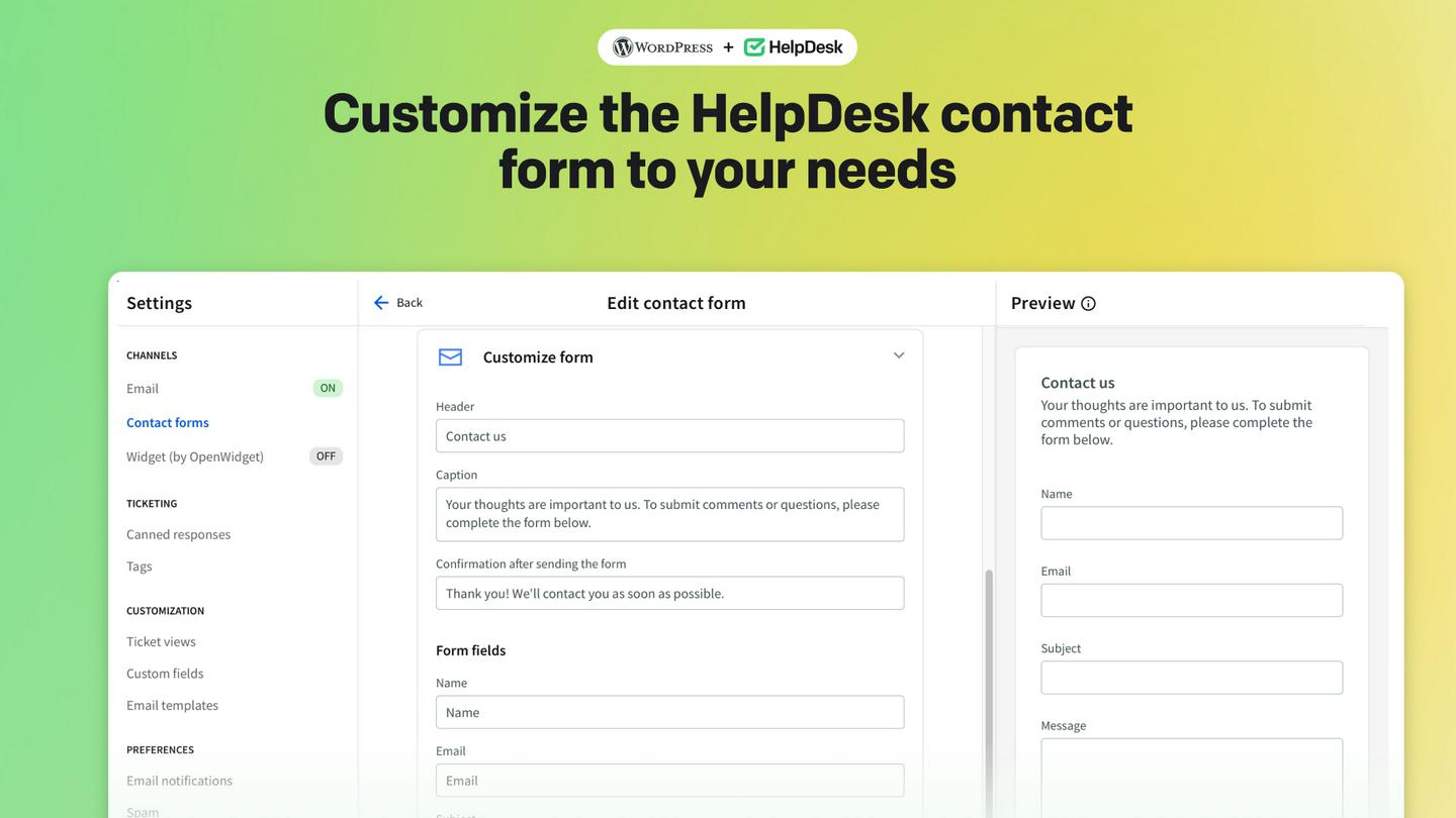 Customize the contact form