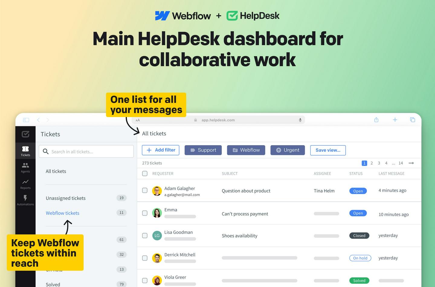 Main HelpDesk dashboard 