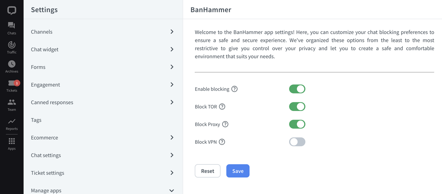 Customizable settings