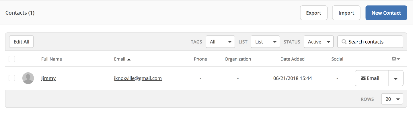 Contact view in ActiveCampaign