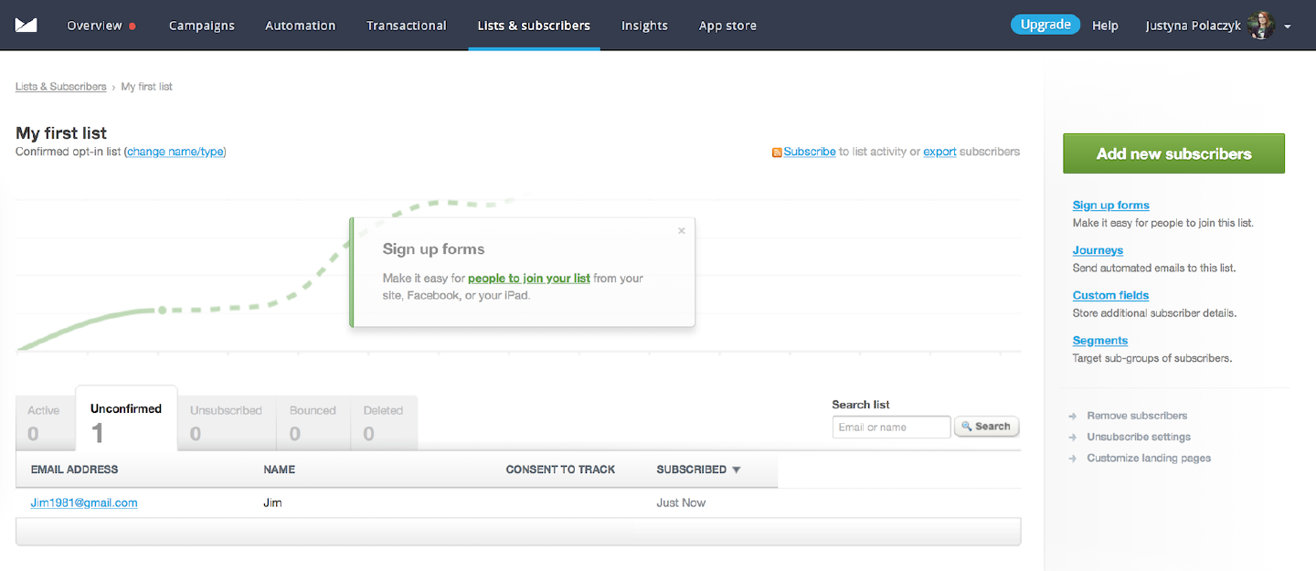 Campaign Monitor dashboard