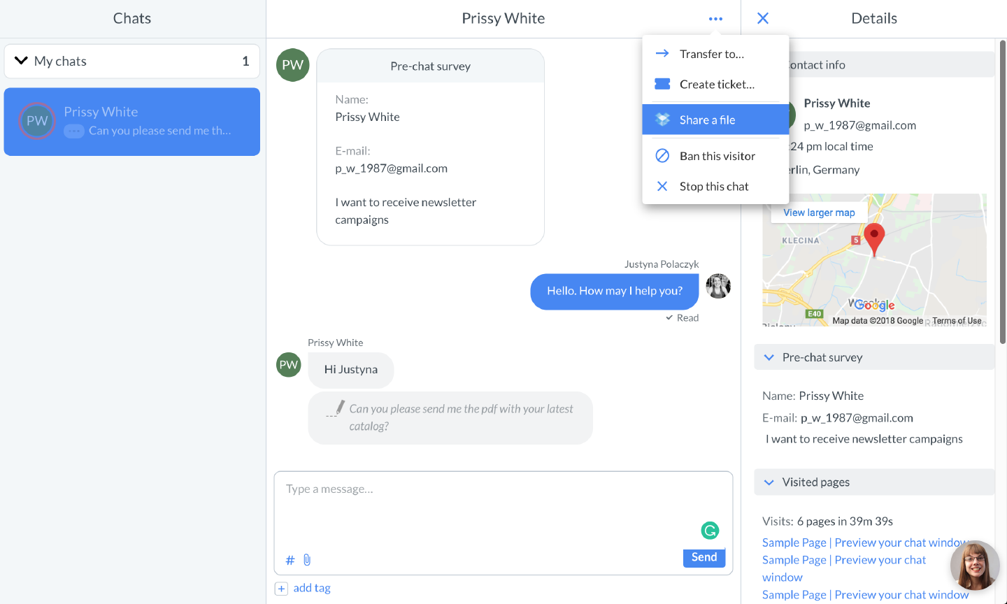 Dropbox in LiveChat application