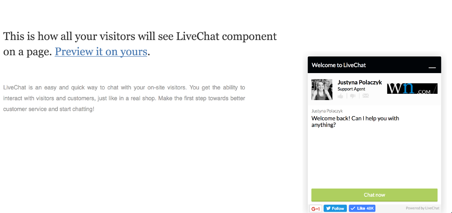 LiveChat widget with Twitter button