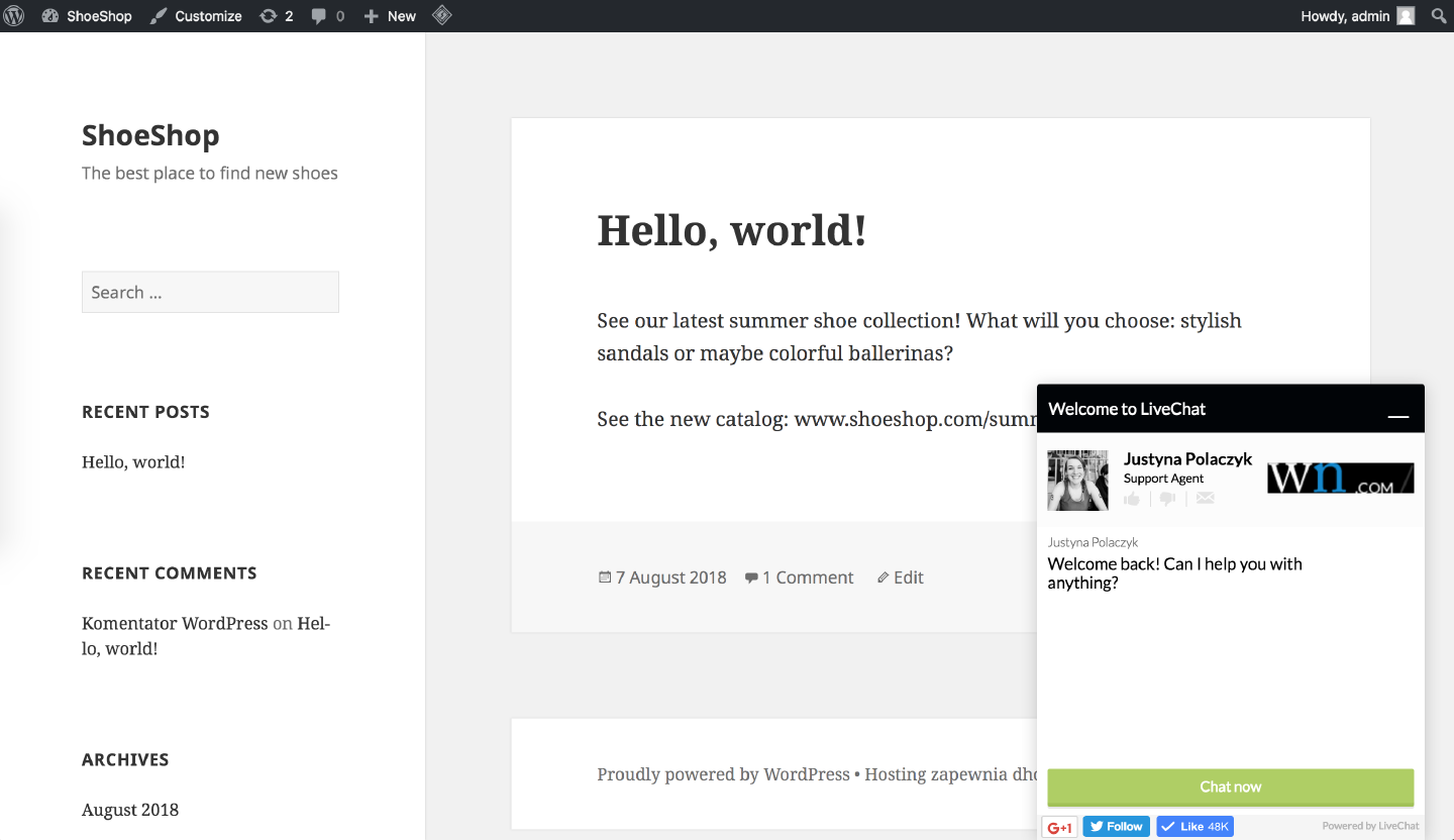 LiveChat widget on Wordpress blog