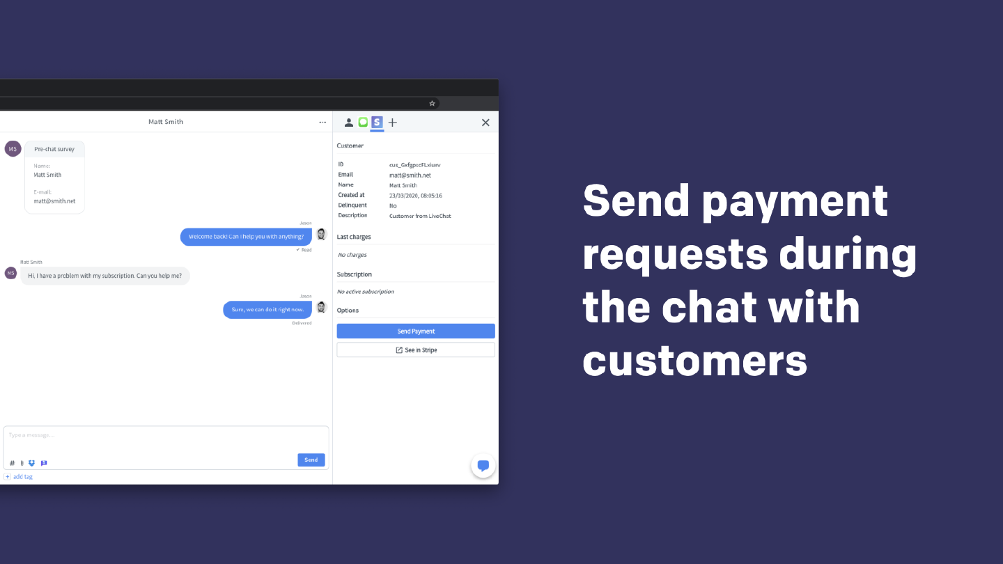 Send payment requests during the chat with customers