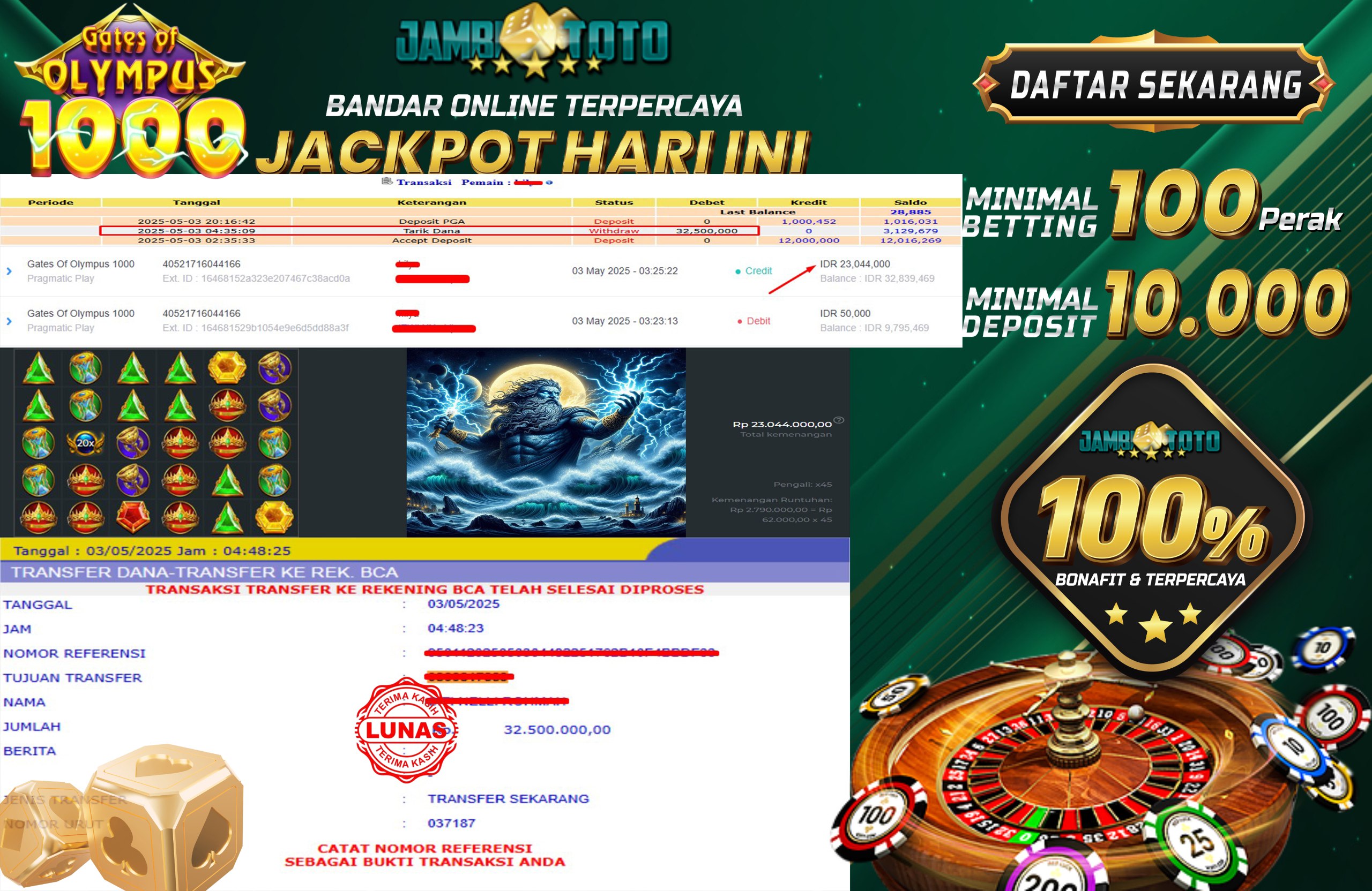 JAMBITOTO JACKPOT PRAGMATIC PLAY GATE OF OLYMPUS 1000 Rp. 32,500,000,- LUNAS
