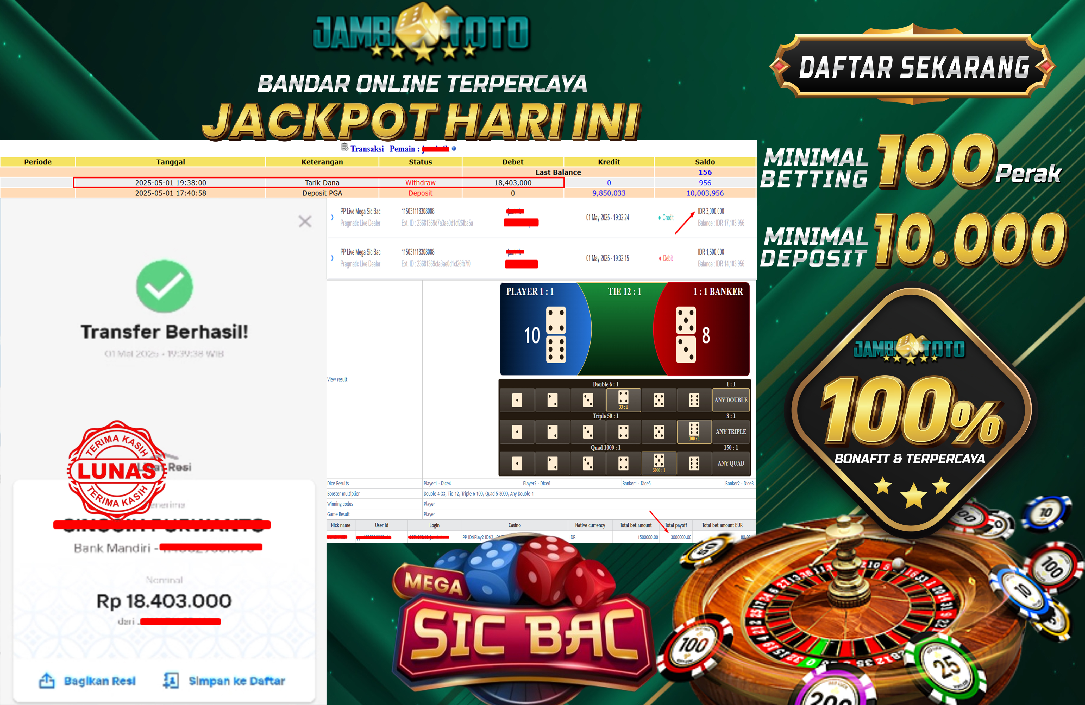 JAMBITOTO JACKPOT PRAGMATIC LIVE DEALER MEGA SIC BAC 18.403.000,- LUNAS