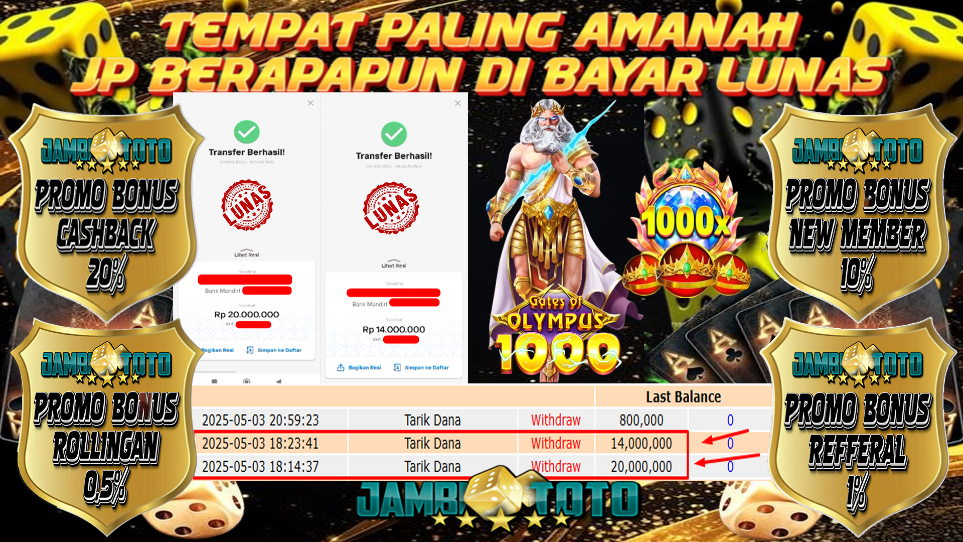 JAMBITOTO JACKPOT PRAGMATIC PLAY GATE OF OLYMPUS 1000 Rp. 34,000,000,- LUNAS