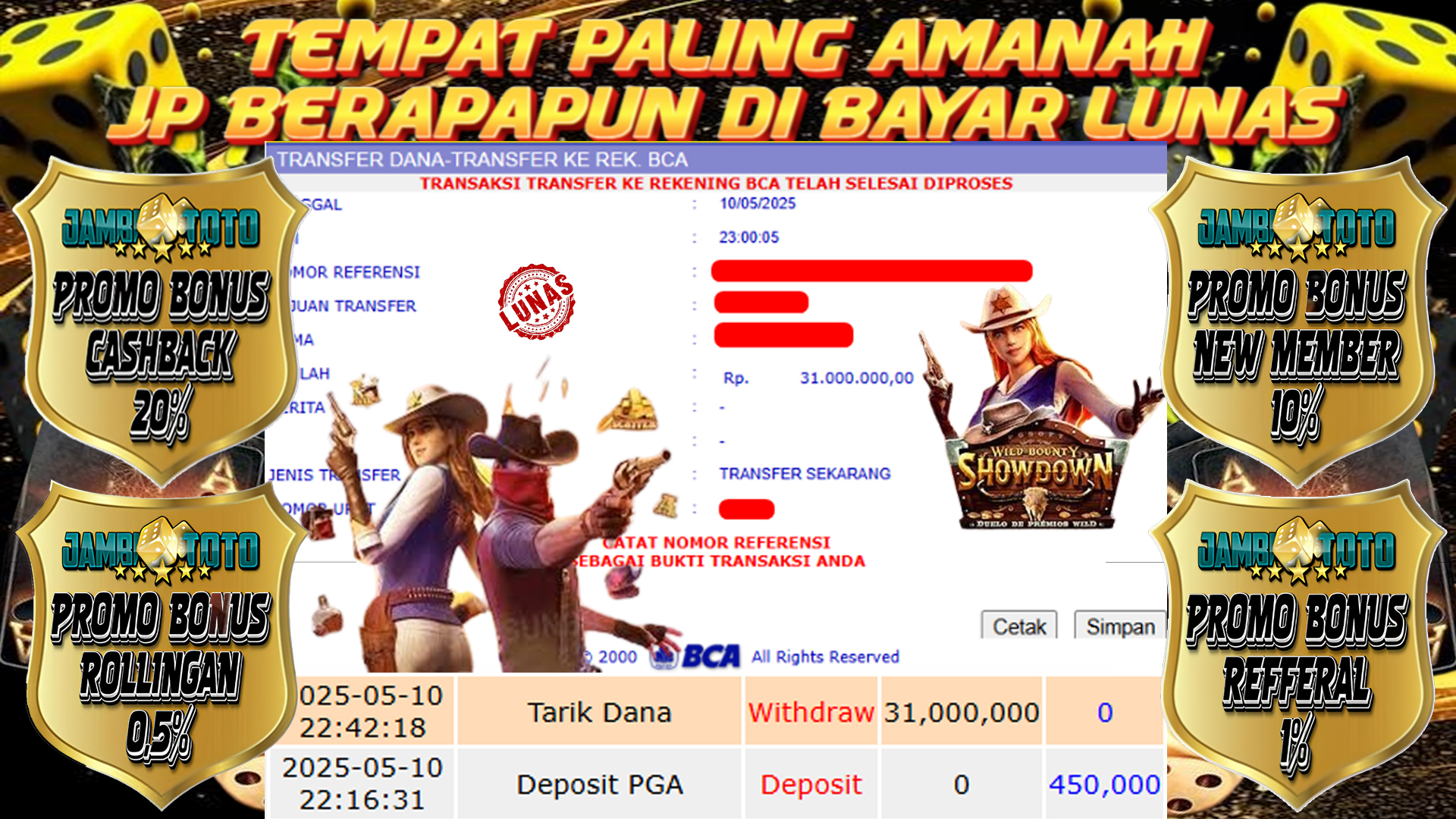 JAMBITOTO JACKPOT PRAGMATIC PLAY WILD BOUNTY SHOWDOWM Rp. 31,000,000,- LUNAS
