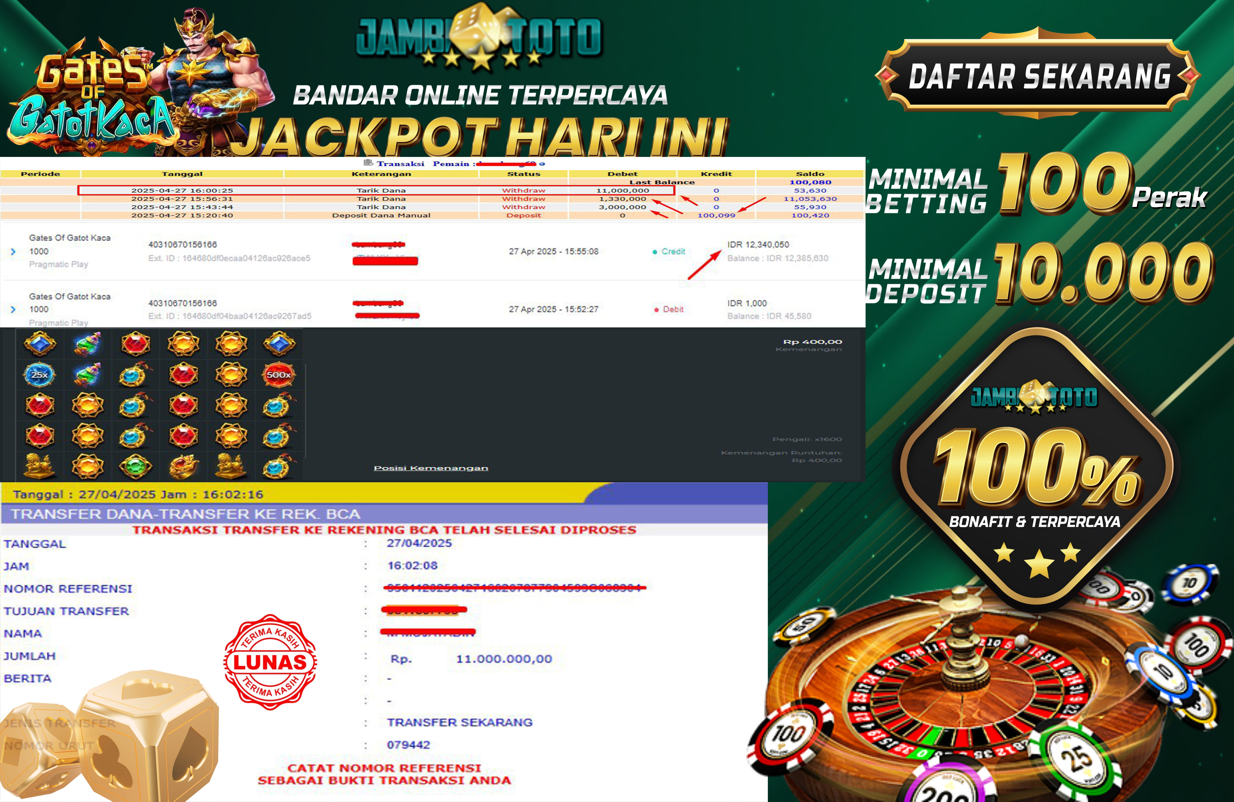 JAMBITOTO JACKPOT PRAGMATIC PLAY GATES OF GATOT KACA 11.000.000,- LUNAS