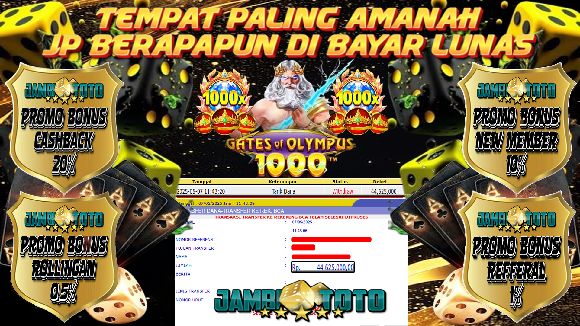 JAMBITOTO JACKPOT SLOT PRAGMATIC PLAY GATES OF OLYMPUS 1000 Rp. 44,625,000,- LUNAS