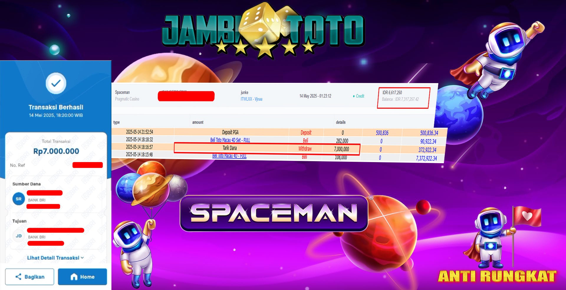 JAMBITOTO JACKPOT SLOT PRAGMATIC CASINO SPACEMAN Rp. 7,000,000,- LUNAS