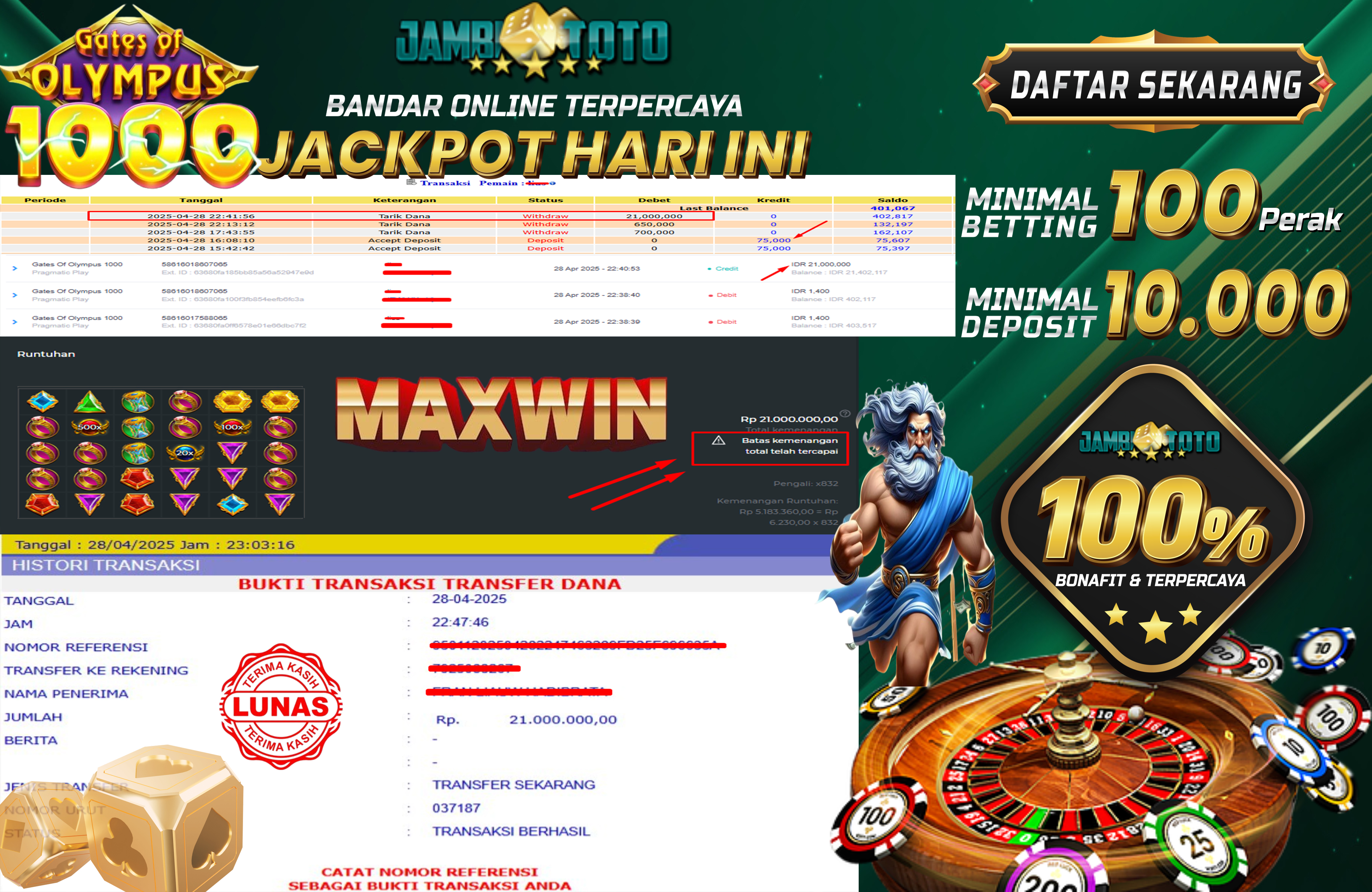 JAMBITOTO JACKPOT PRAGMATIC PLAY GATES OF OLYMPUS 21.000.000,- LUNAS