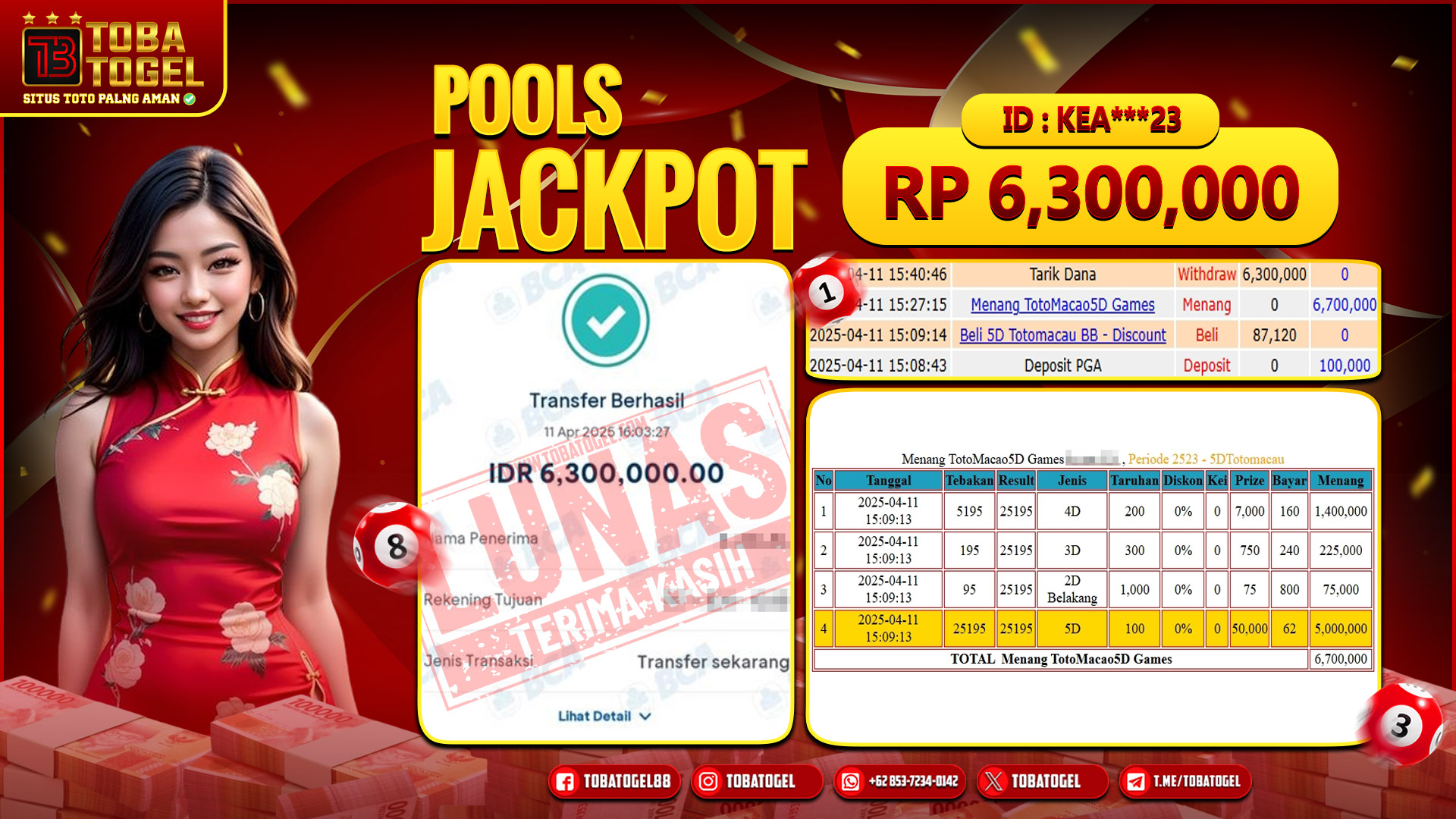 TOBATOGEL - JACKPOT TOGEL TOTOMACAU 6,3 JUTA LUNAS ✅