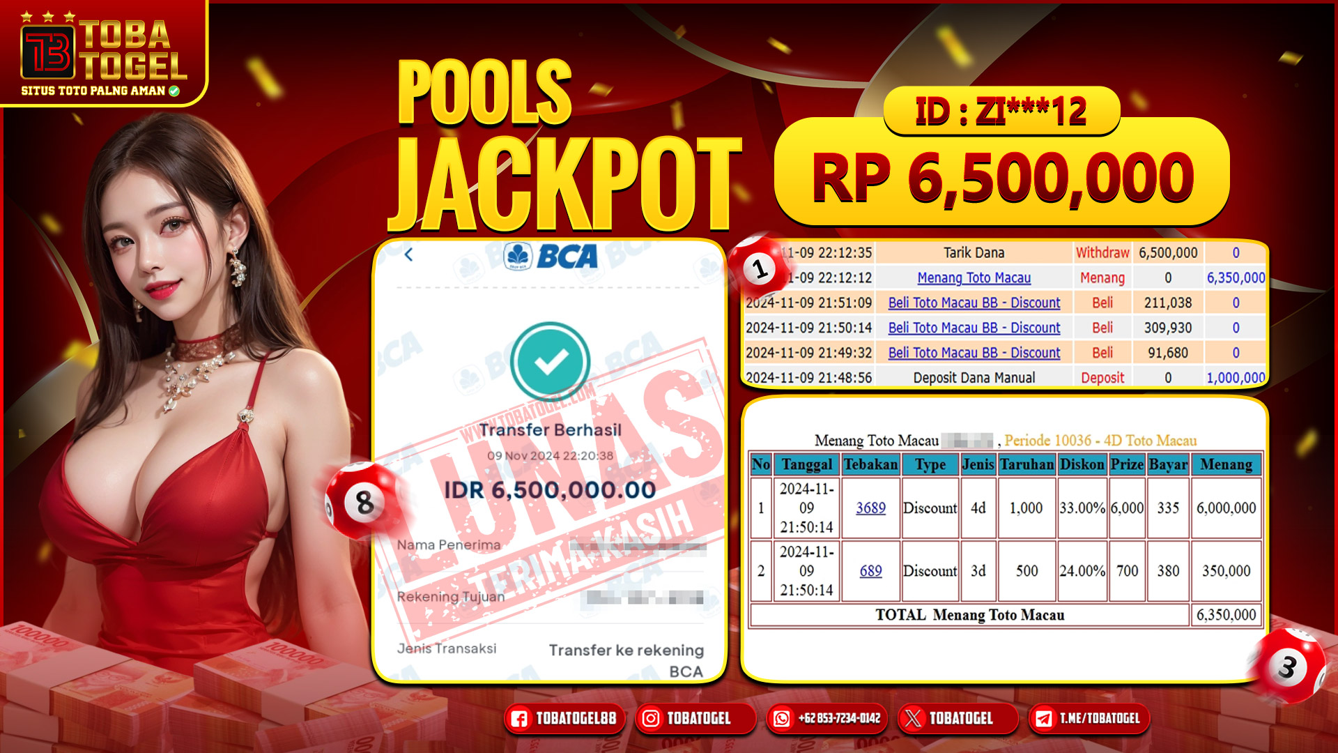 TOBATOGEL - JACKPOT TOTOMACAU 4D 6.5 JUTA LUNAS ✅