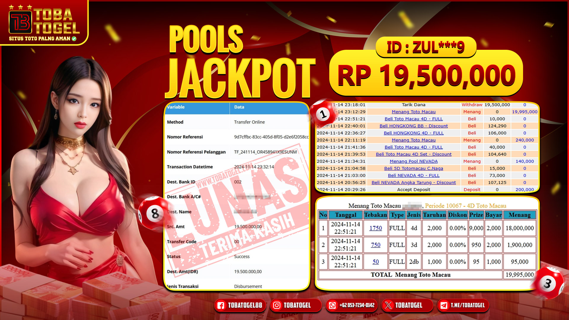 TOBATOGEL - JACKPOT TOGEL TOTOMACAU 4D 19.5 JUTA LUNAS ✅