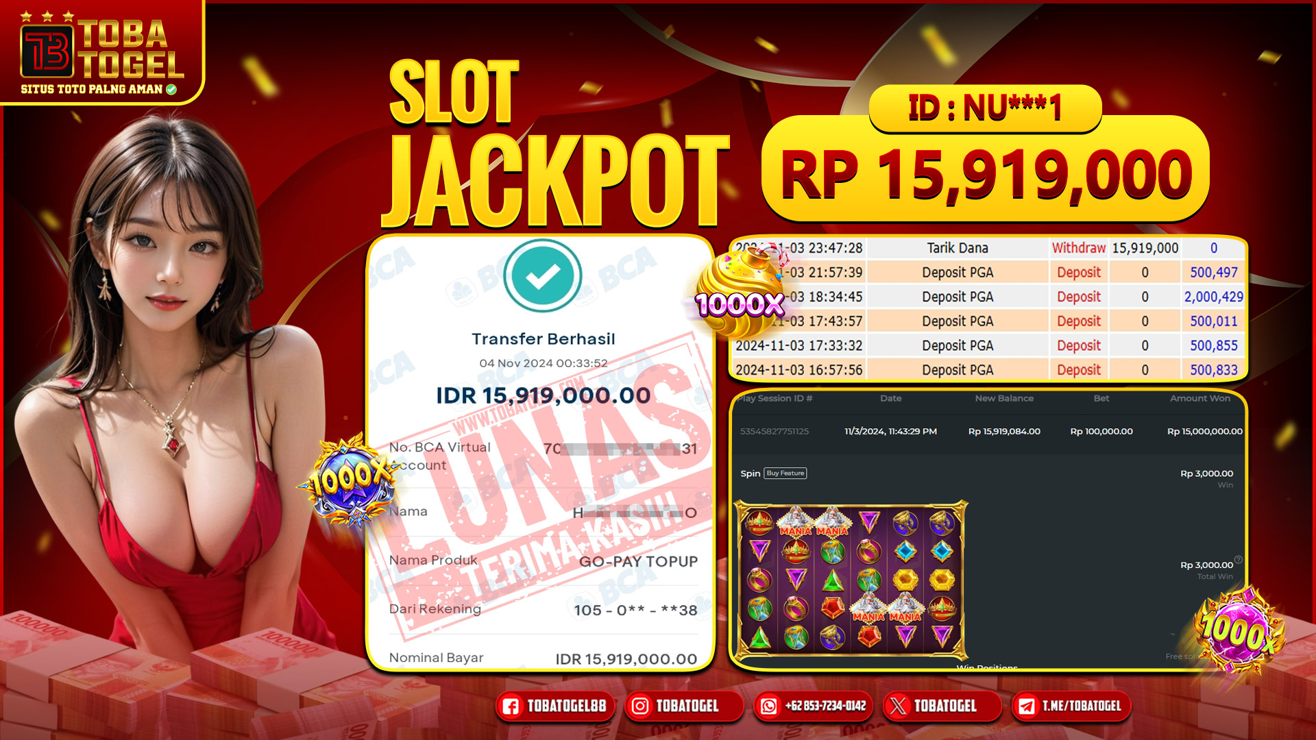 TOBATOGEL - JACKPOT SLOT PRAGMATIC PLAY 15,9 JUTA LUNAS ✅