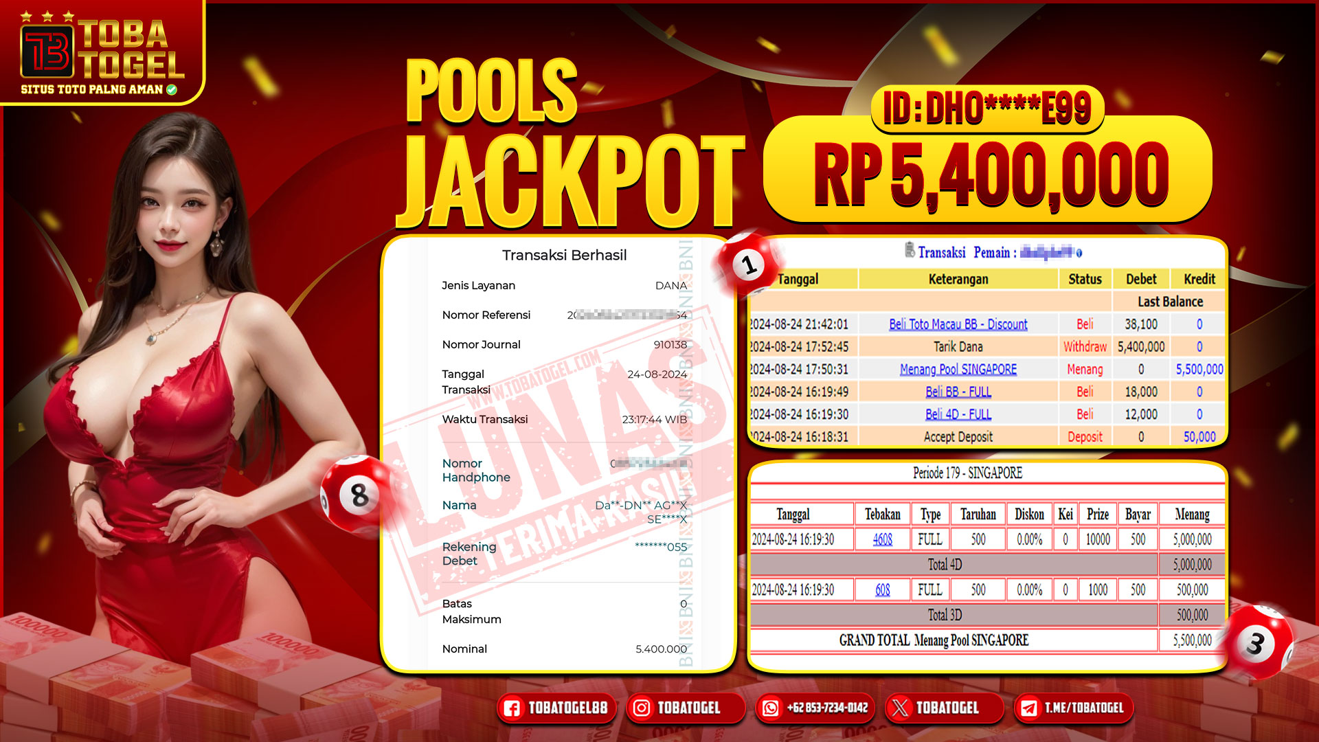 TOBATOGEL - JACKPOT TOGEL SINGAPORE 5 JUTA LUNAS ✅