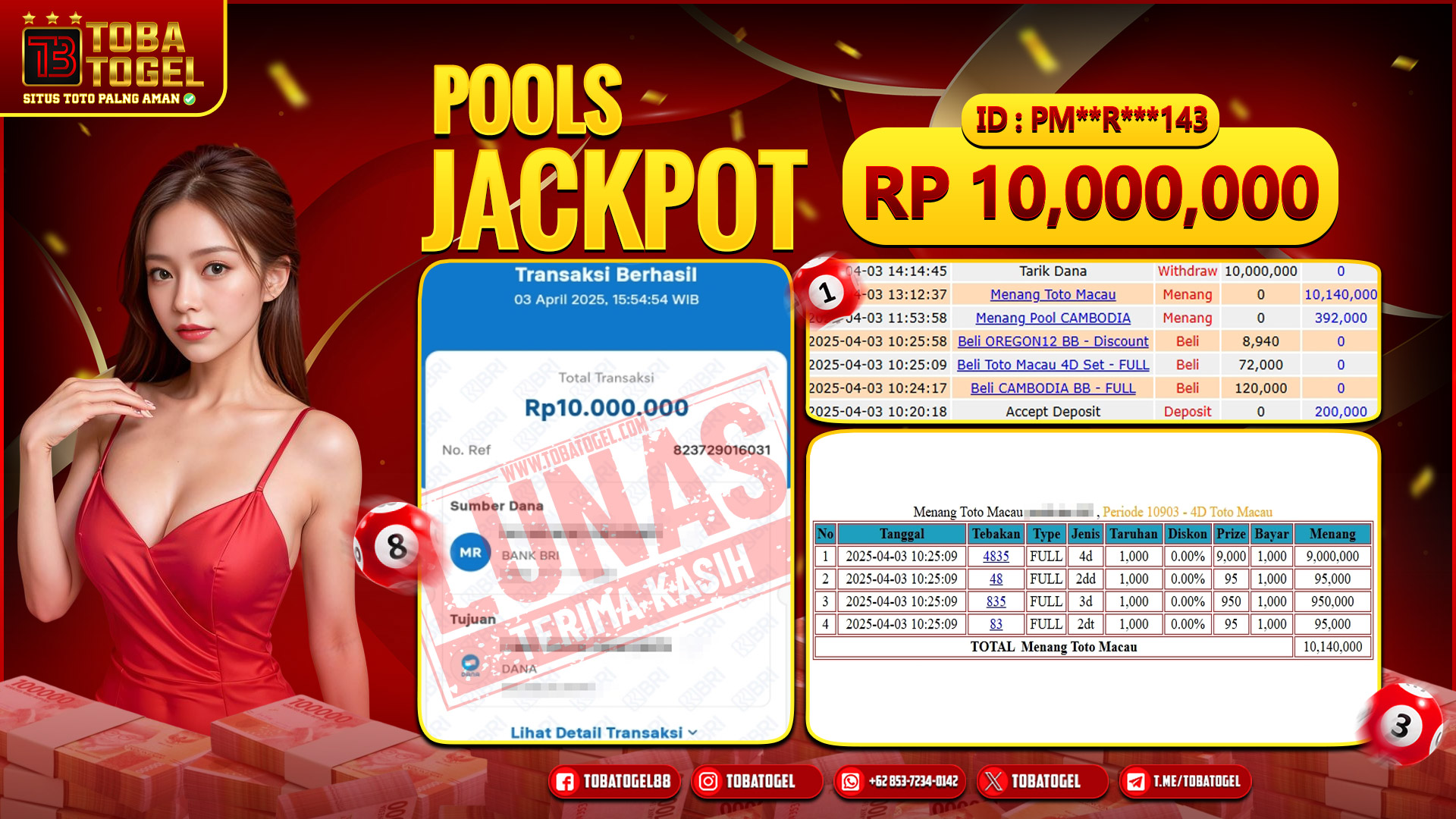 TOBATOGEL - JACKPOT TOGEL TOTOMACAU 10 JUTA LUNAS ✅