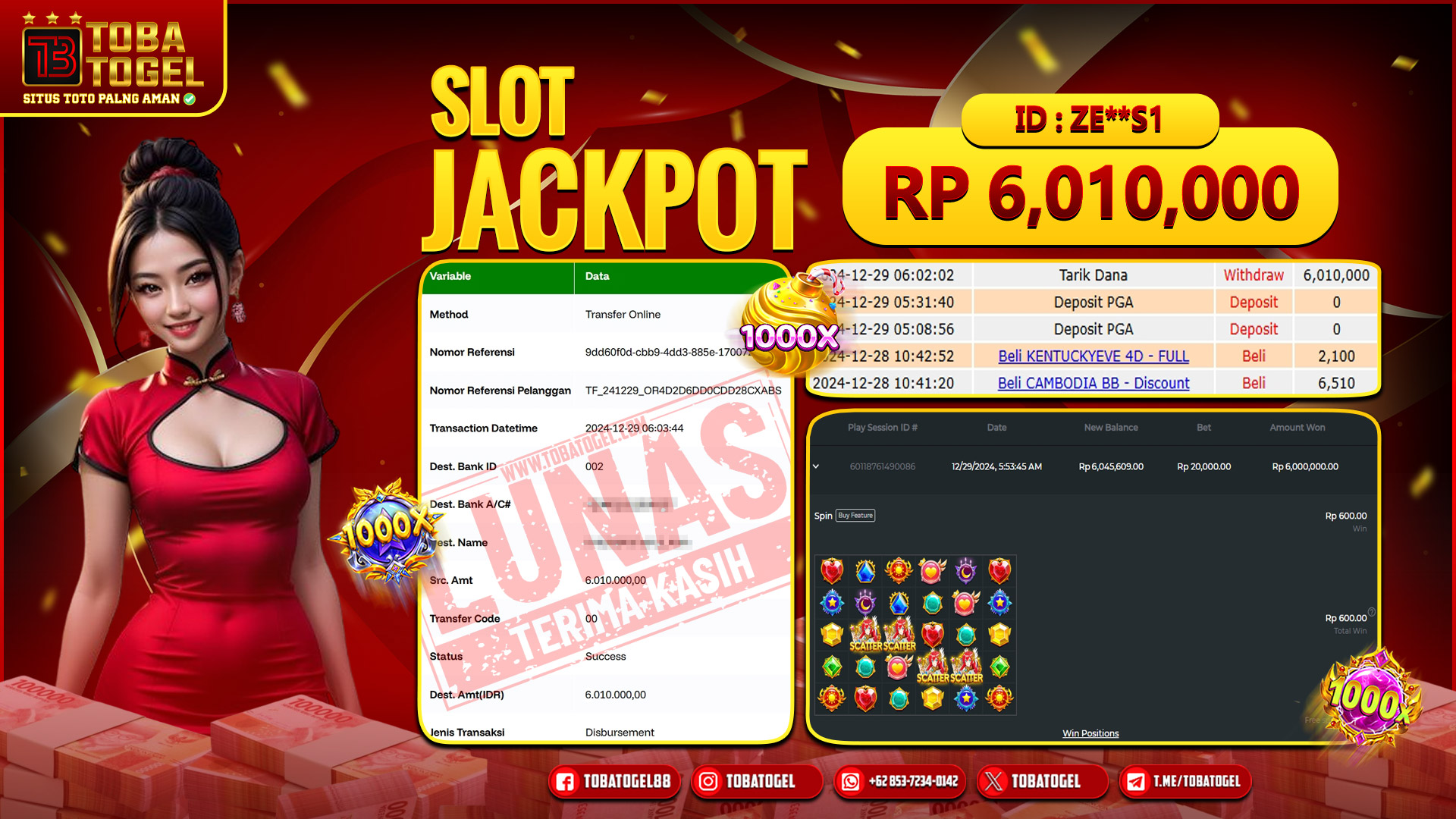 TOBATOGEL - JACKPOT SLOT PRAGMATIC PLAY 6 JUTA LUNAS ✅