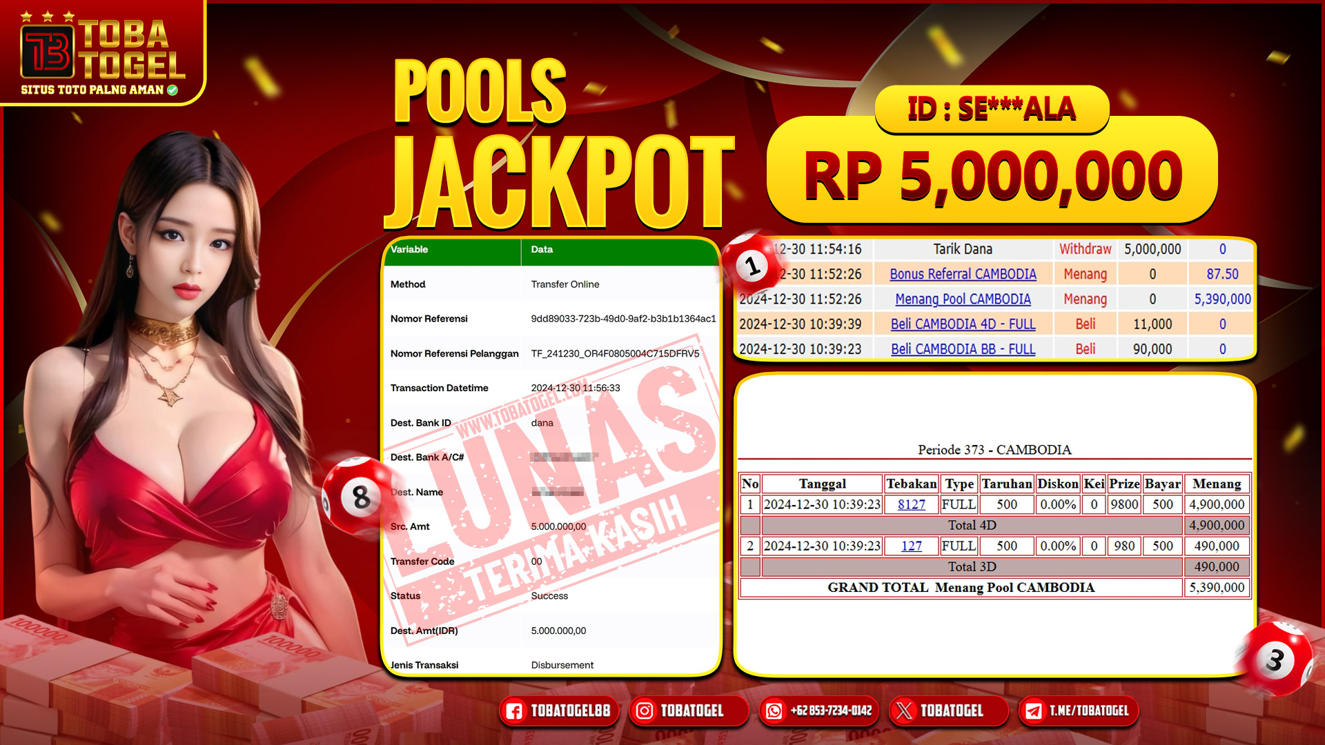 TOBATOGEL - JACKPOT TOGEL CAMBODIA 5 JUTA LUNAS ✅
