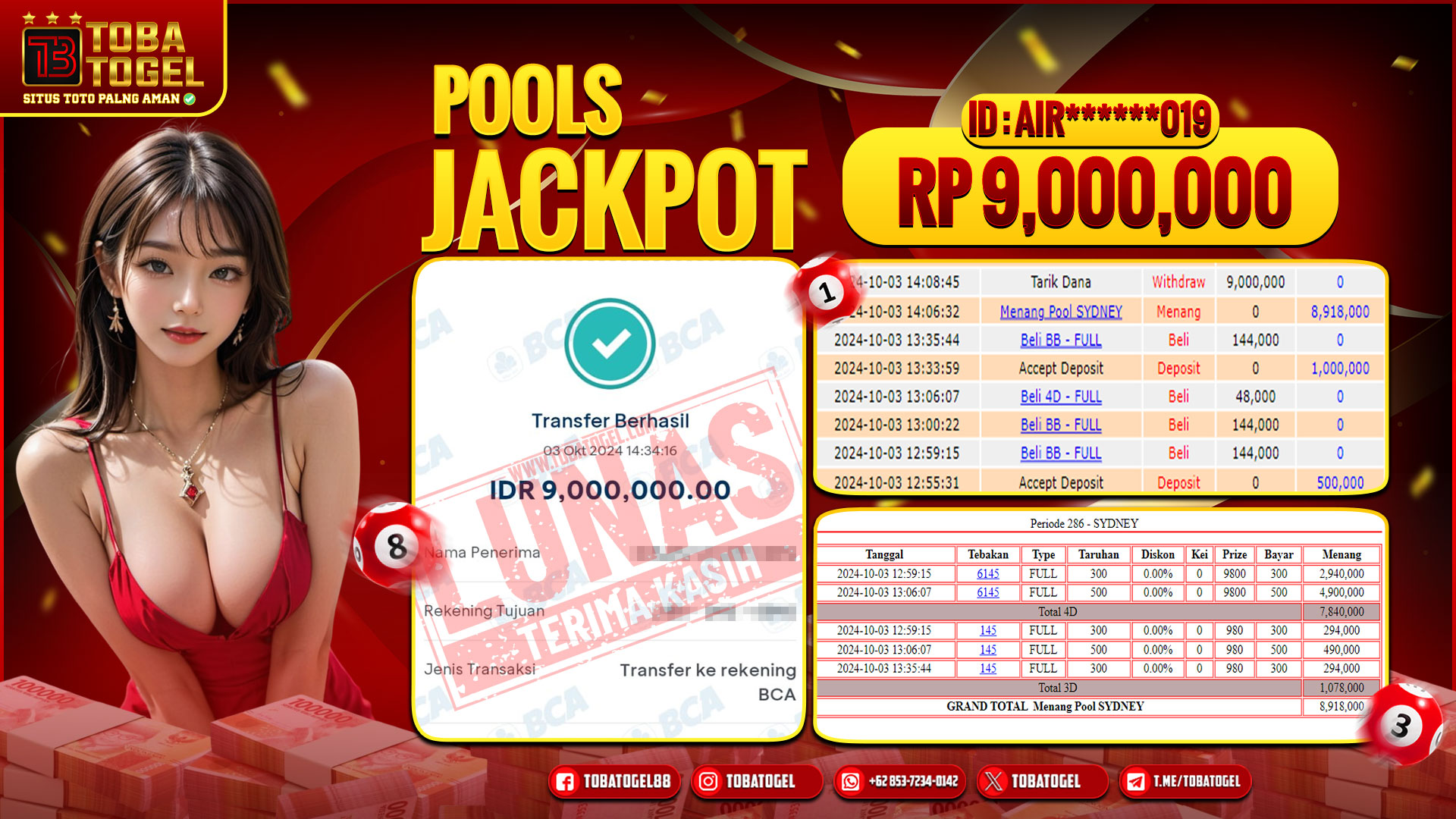 TOBATOGEL - JACKPOT TOGEL SYDNEY 9 JUTA LUNAS ✅
