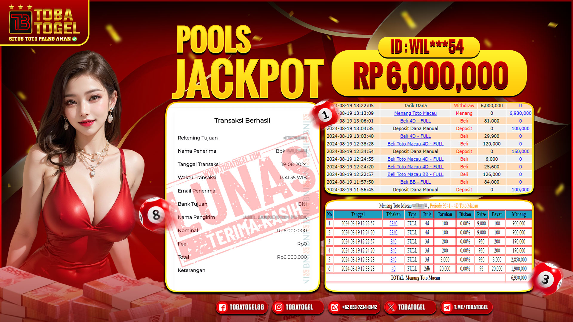 TOBATOGEL - JACKPOT TOGEL TOTOMACAU 6 JUTA LUNAS ✅