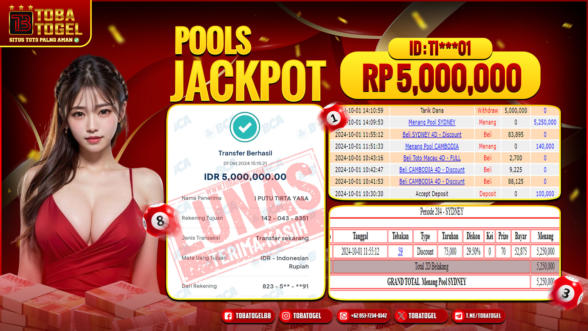 TOBATOGEL - JACKPOT TOGEL SYDNEY 5 JUTA LUNAS ✅
