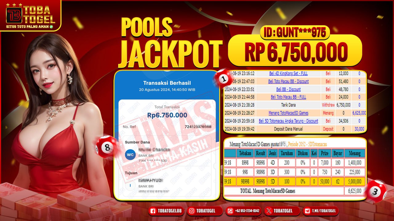 TOBATOGEL - JACKPOT TOGEL TOTOMACAU5D  6 JUTA LUNAS ✅