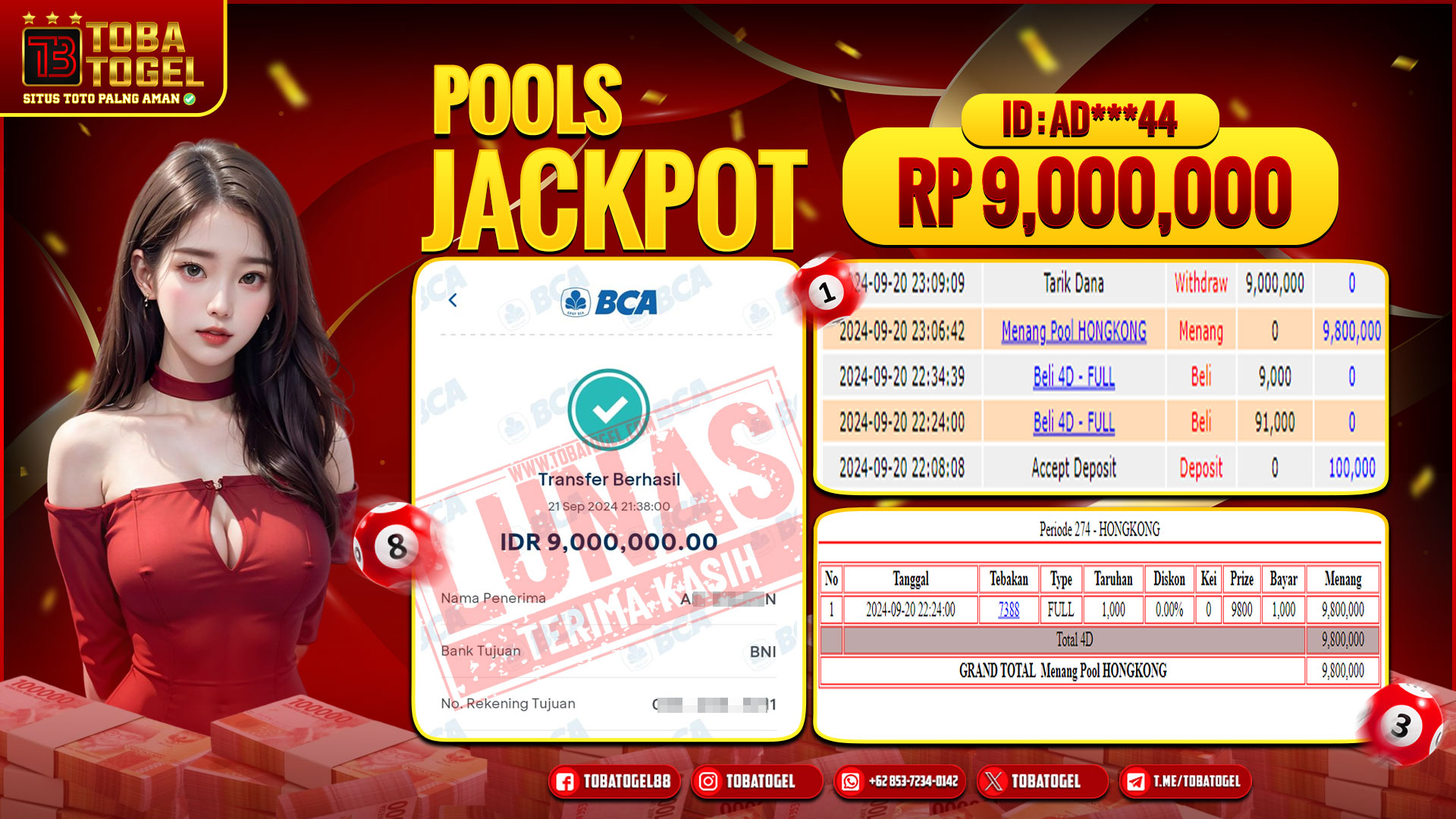 TOBATOGEL - JACKPOT TOGEL HONGKONG 9 JUTA LUNAS ✅