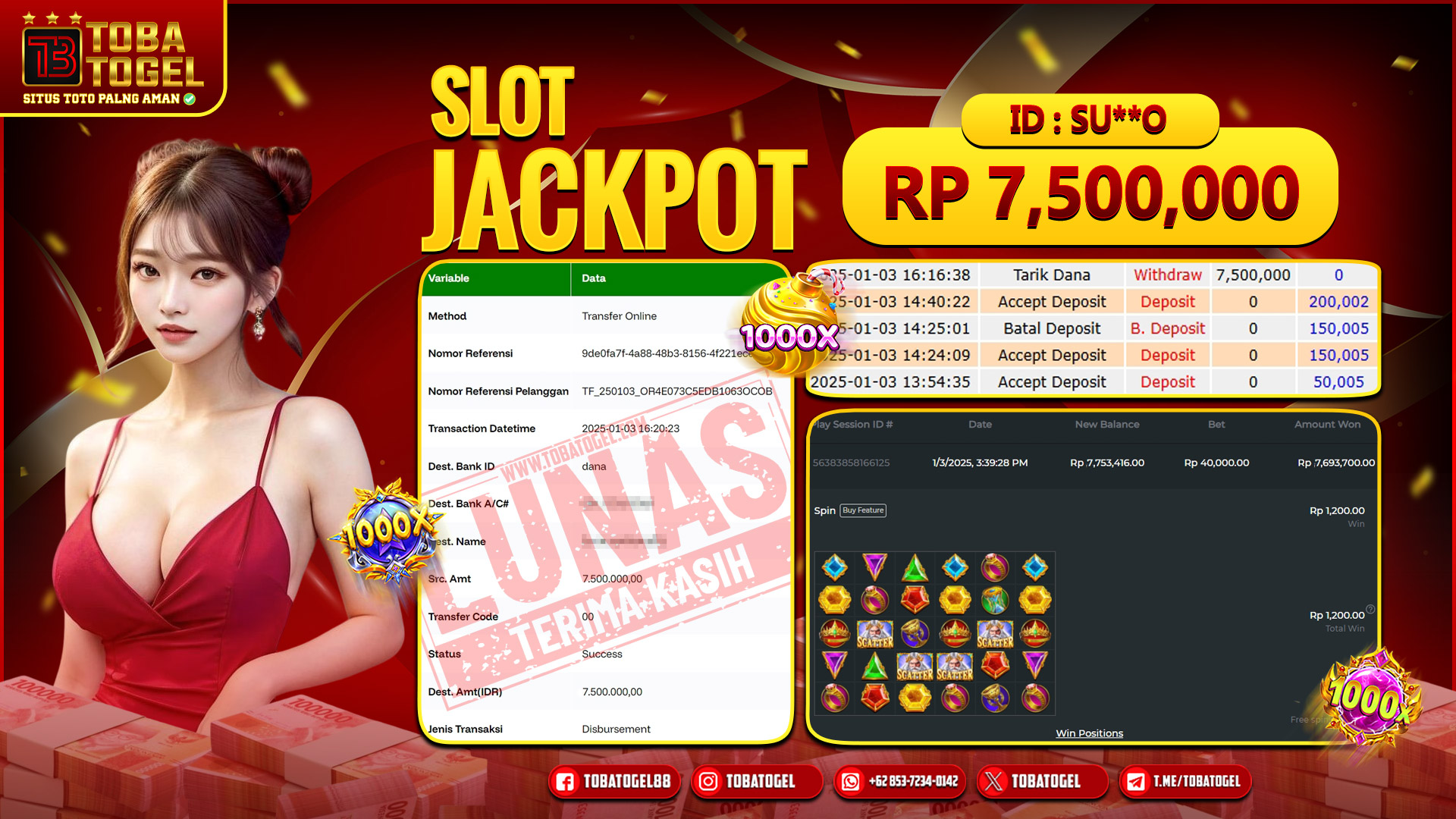 TOBATOGEL - JACKPOT SLOT PRAGMATIC PLAY 7.5 JUTA LUNAS ✅