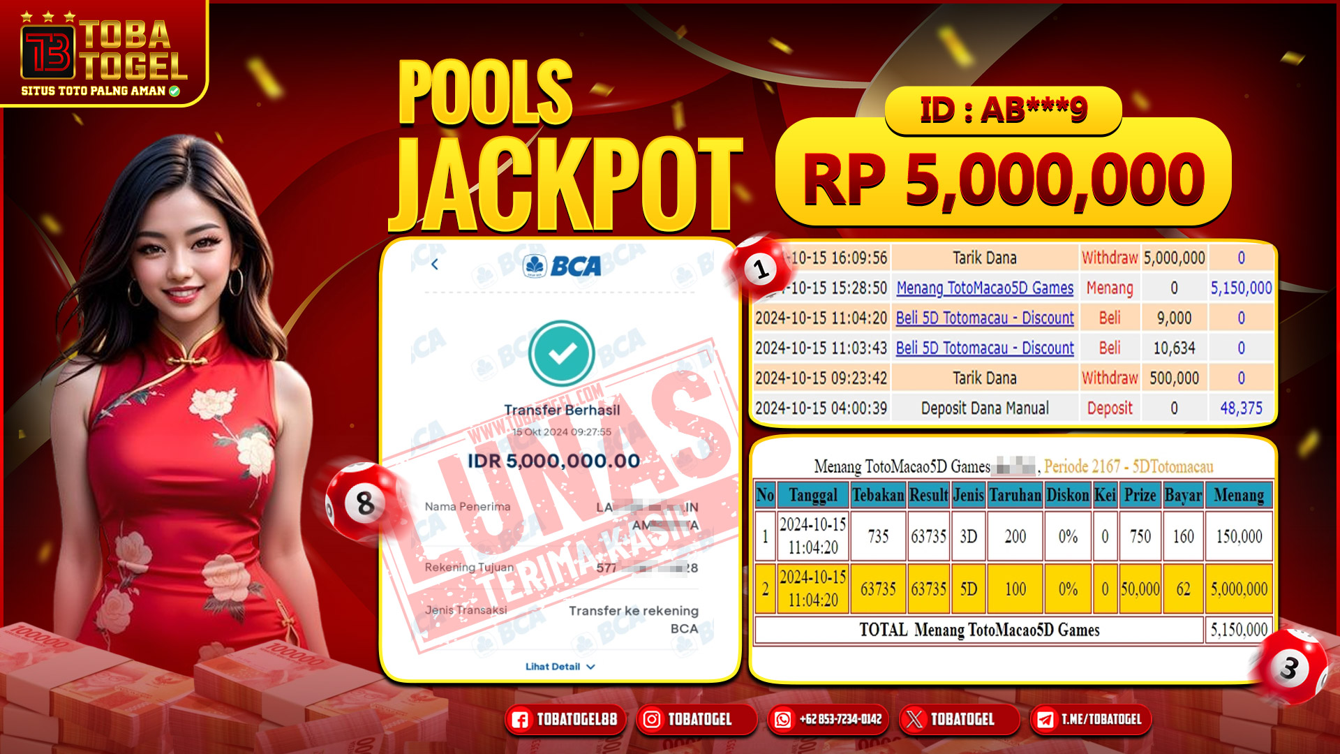 TOBATOGEL - JACKPOT TOGEL MACAU5D 5 JUTA LUNAS ✅
