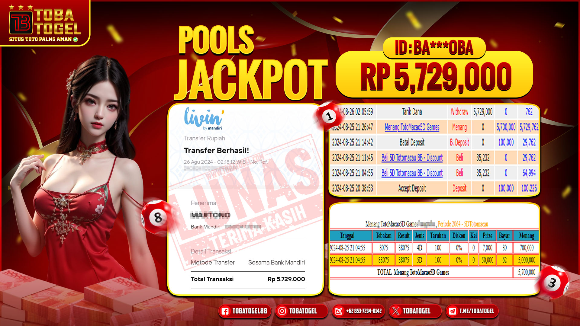 TOBATOGEL - JACKPOT TOGEL TTM5D 5 JUTA LUNAS ✅