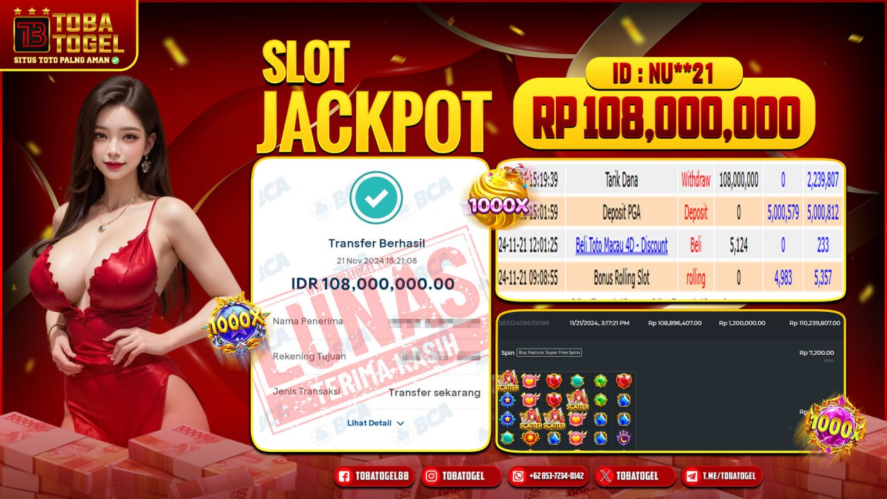TOBATOGEL - JACKPOT SLOT PRAGMATIC PLAY 108 JUTA LUNAS ✅