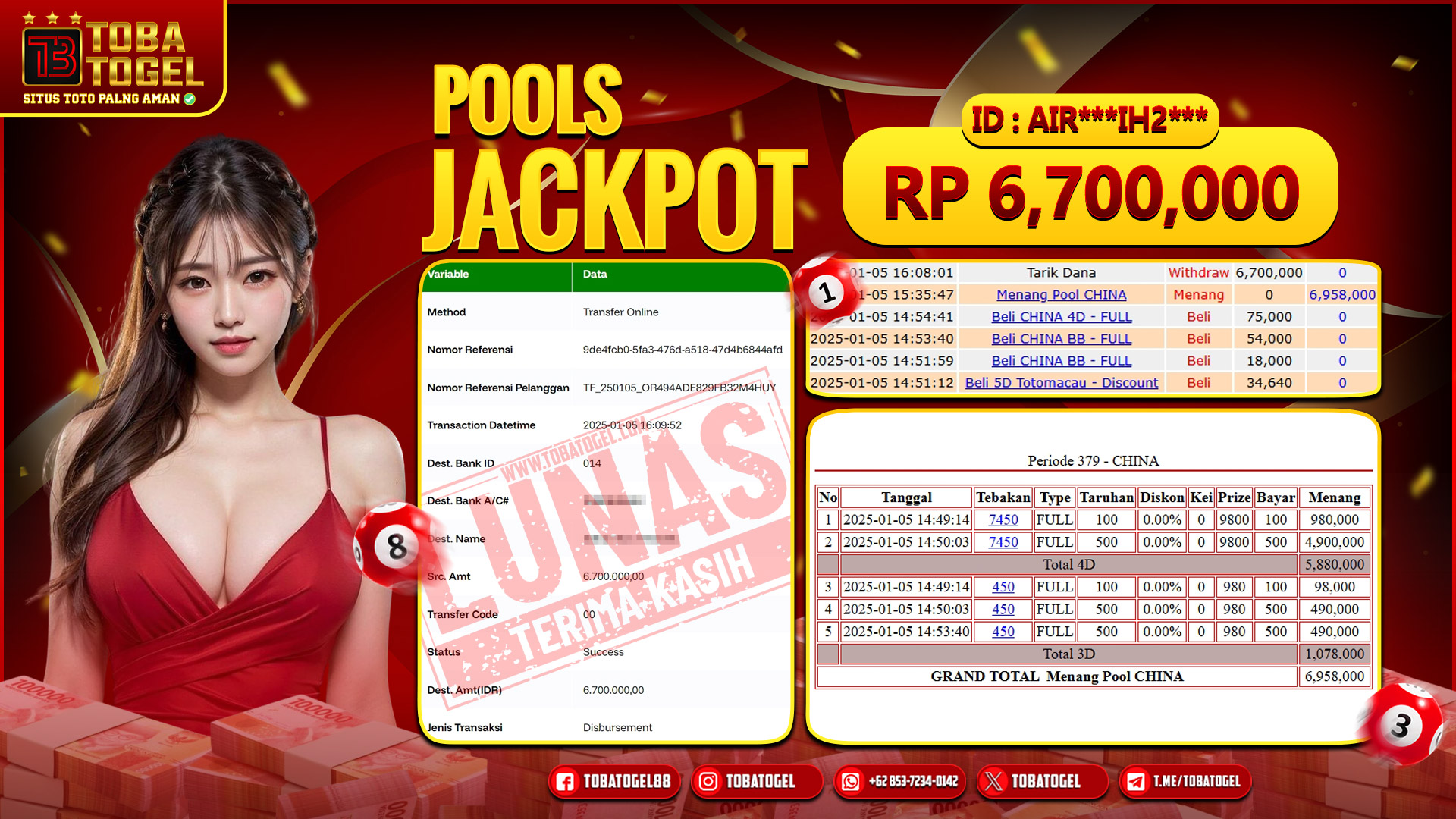 TOBATOGEL - JACKPOT TOGEL CHINA 6.7 JUTA LUNAS ✅