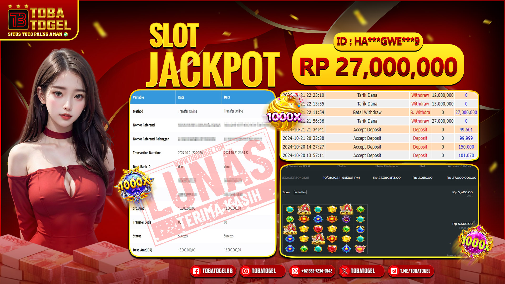 TOBATOGEL - JACKPOT SLOT PRAGMATIC PLAY 27 JUTA LUNAS ✅