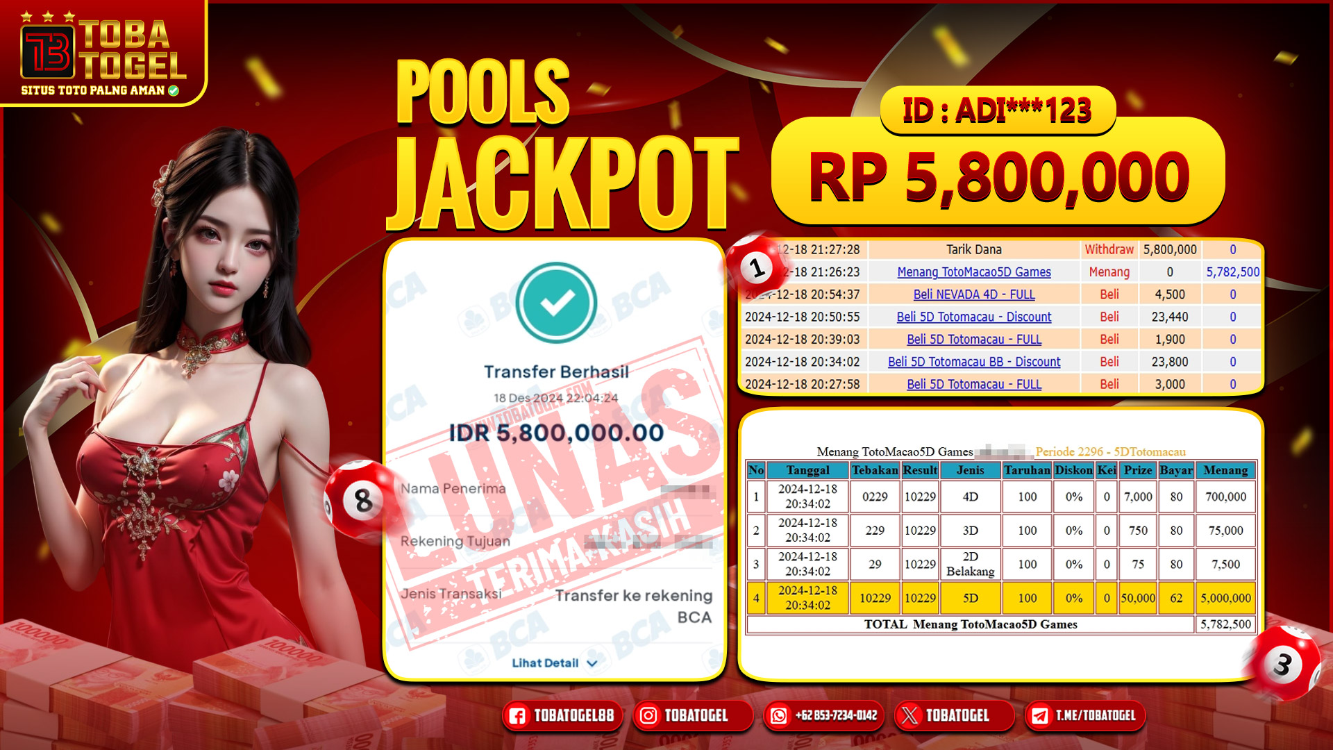 TOBATOGEL - JACKPOT TOGEL TOTOMACAU 5.8 JUTA LUNAS ✅