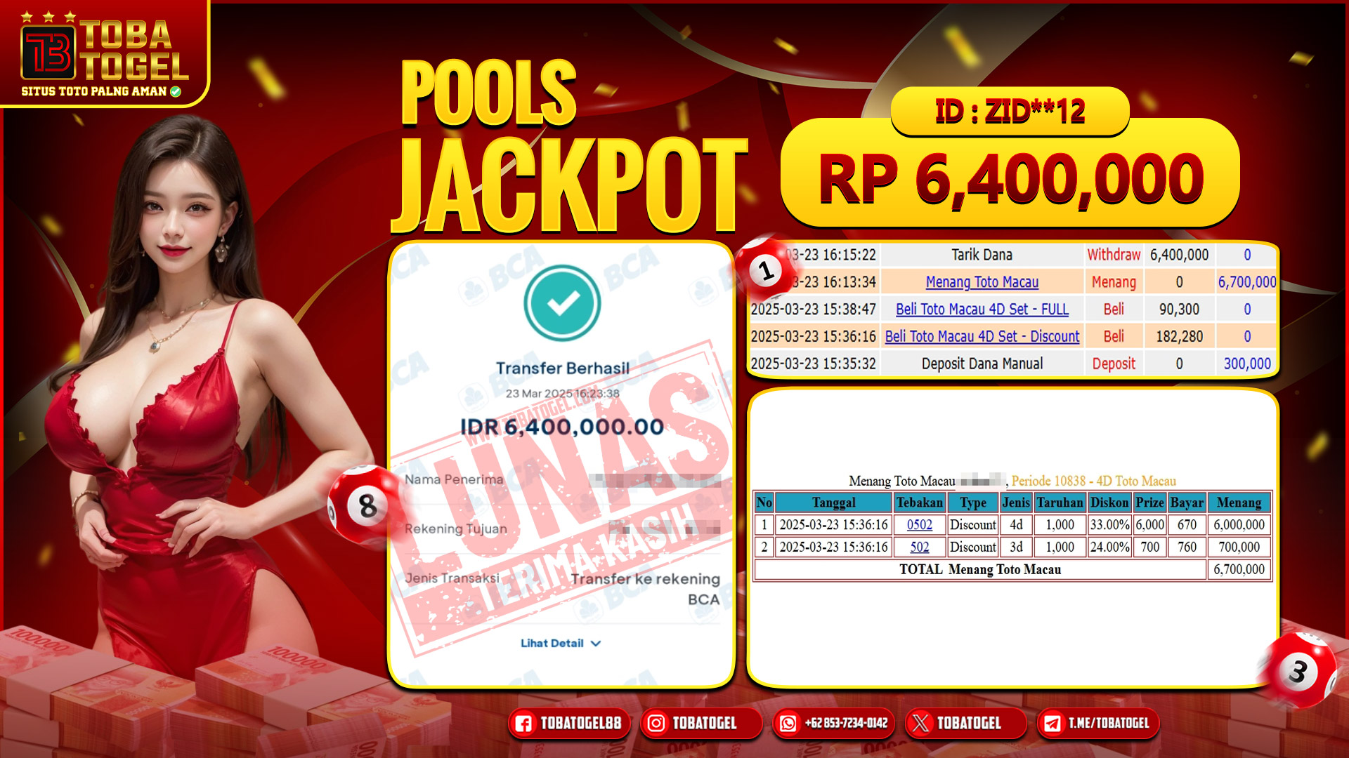 TOBATOGEL - JACKPOT TOGEL TOTOMACAU 6 JUTA LUNAS ✅
