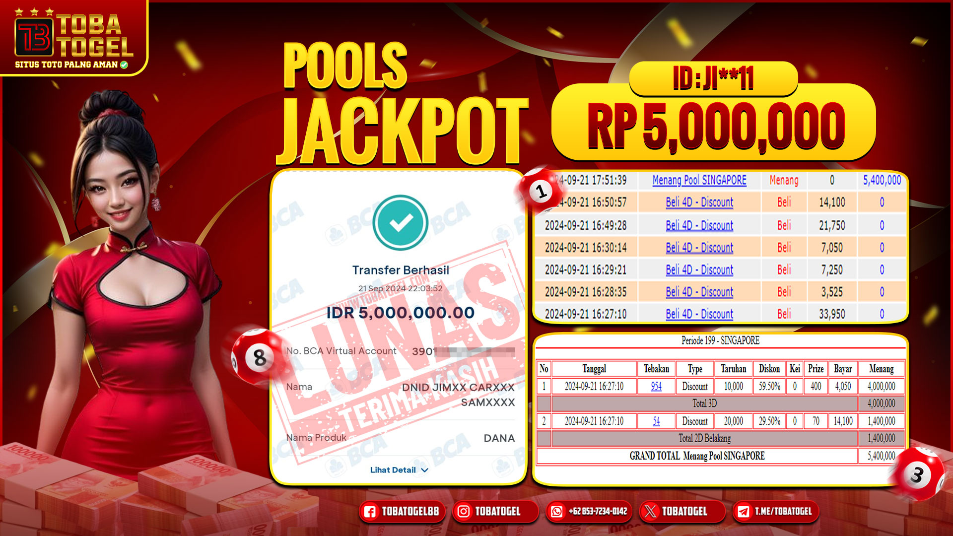 TOBATOGEL - JACKPOT TOGEL SINGAPORE 5 JUTA LUNAS ✅