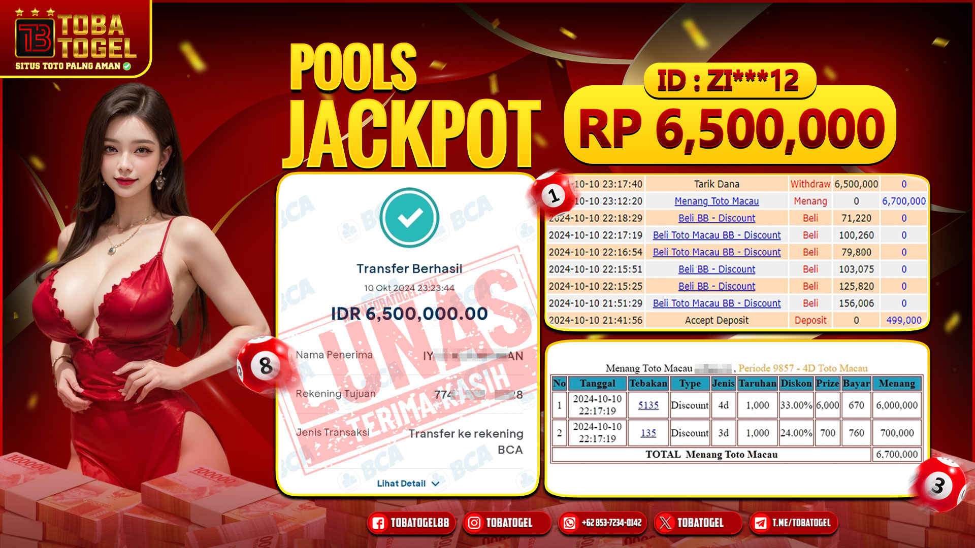 TOBATOGEL - JACKPOT TOGEL TOTOMACAU 6.5 JUTA LUNAS ✅