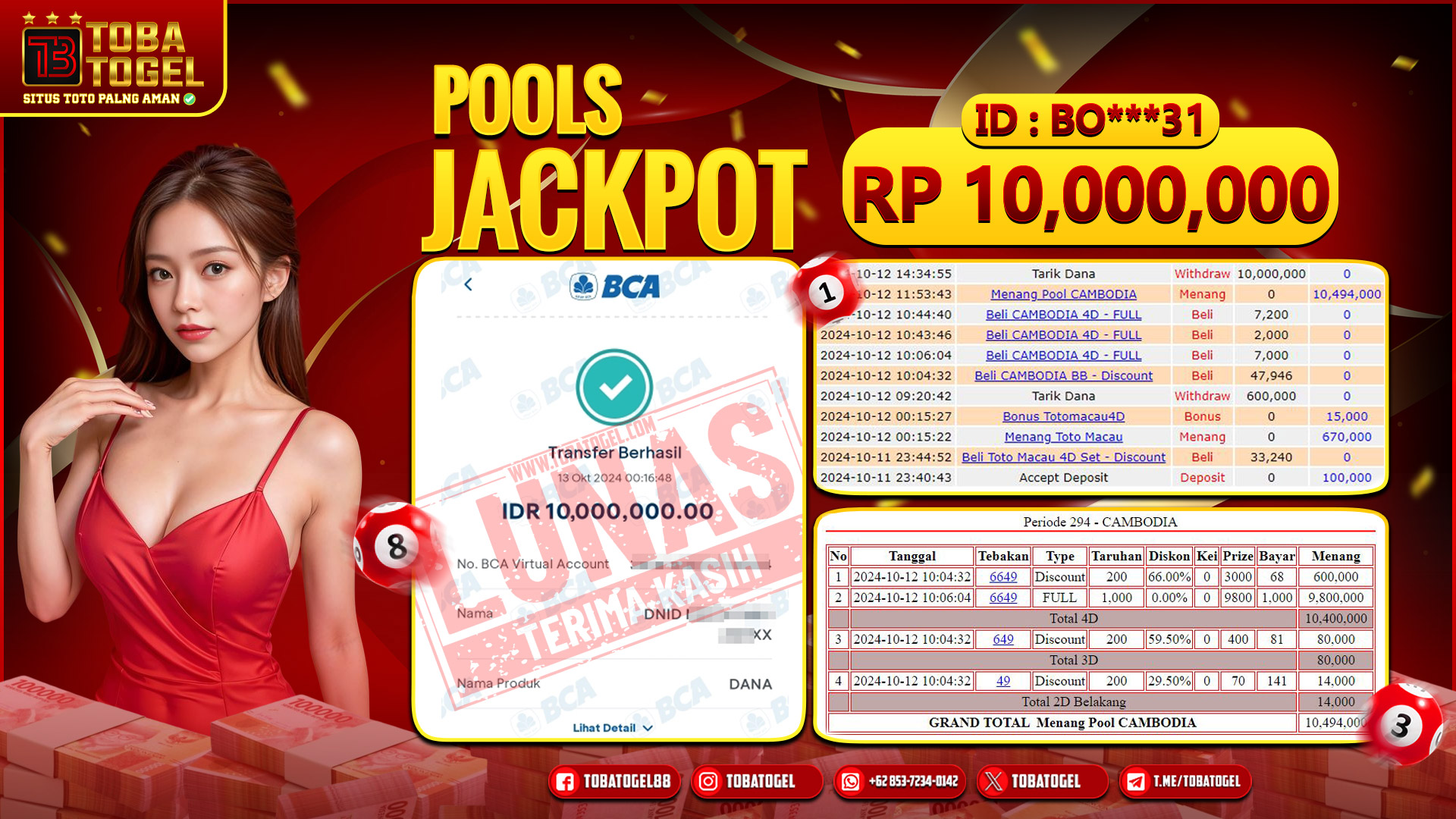 TOBATOGEL - JACKPOT TOGEL CAMBODIA 10 JUTA LUNAS ✅