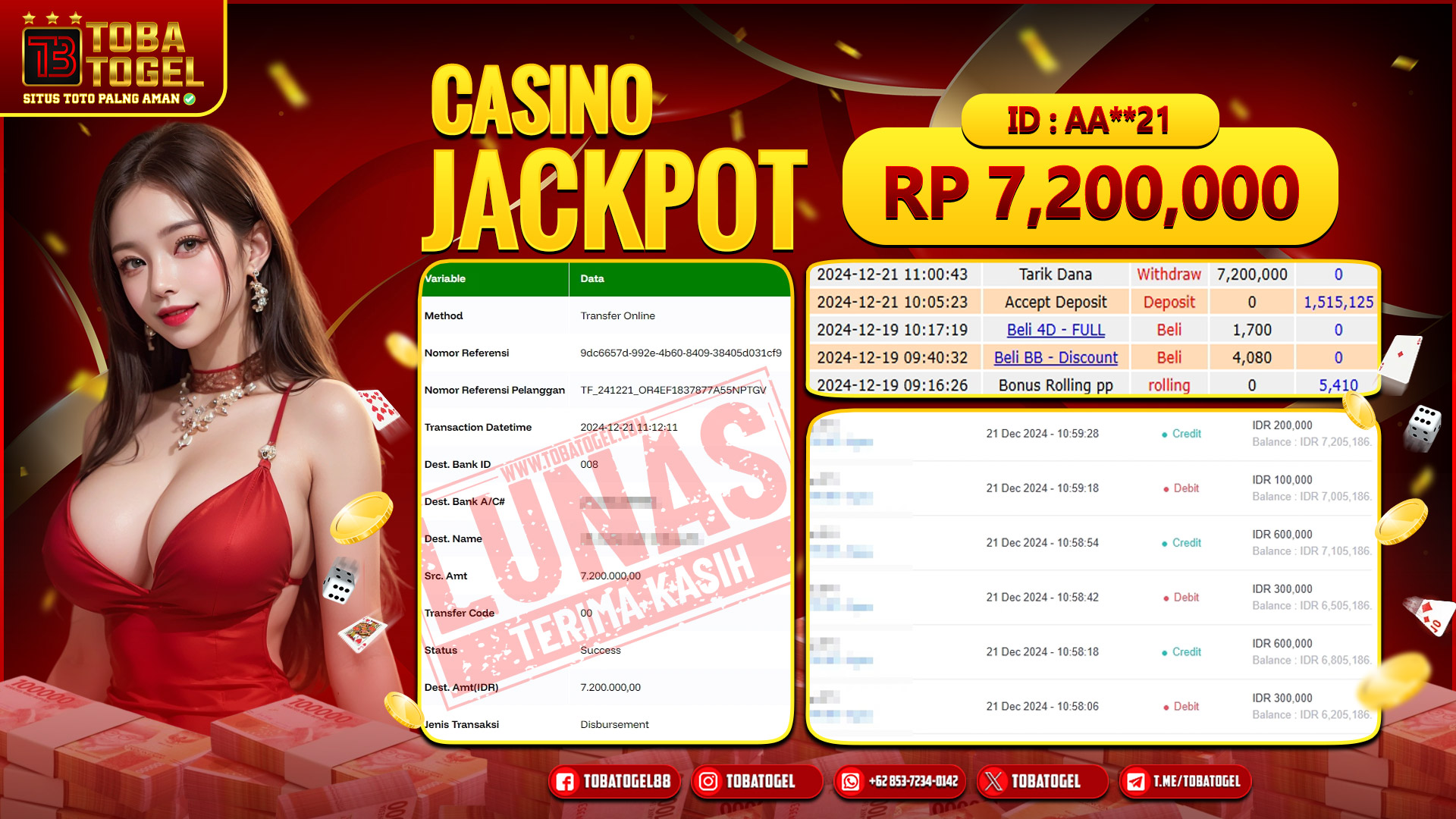 TOBATOGEL - JACKPOT LIVE CASINO PRAGMATIC PLAY 7.2 JUTA LUNAS ✅