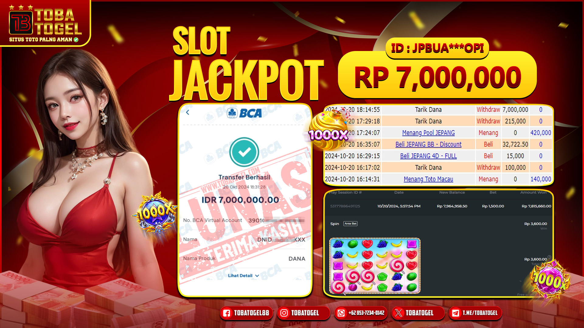 TOBATOGEL - JACKPOT SLOT PRAGMATIC PLAY 7 JUTA LUNAS ✅