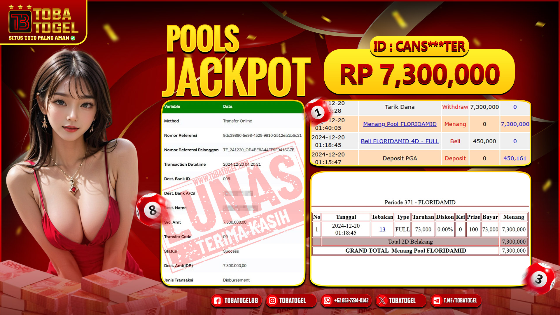 TOBATOGEL - JACKPOT TOGEL FLORIDAMID 7.3 JUTA LUNAS ✅
