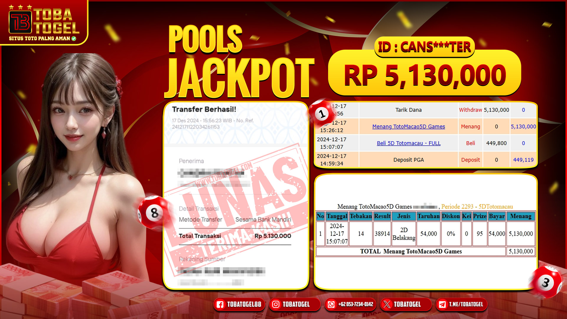 TOBATOGEL - JACKPOT TOGEL TOTOMACAU 5.1 JUTA LUNAS ✅