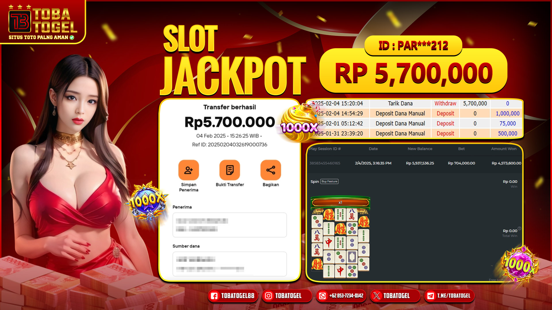 TOBATOGEL - JACKPOT SLOT PRAGMATIC PLAY 5.7 JUTA LUNAS ✅