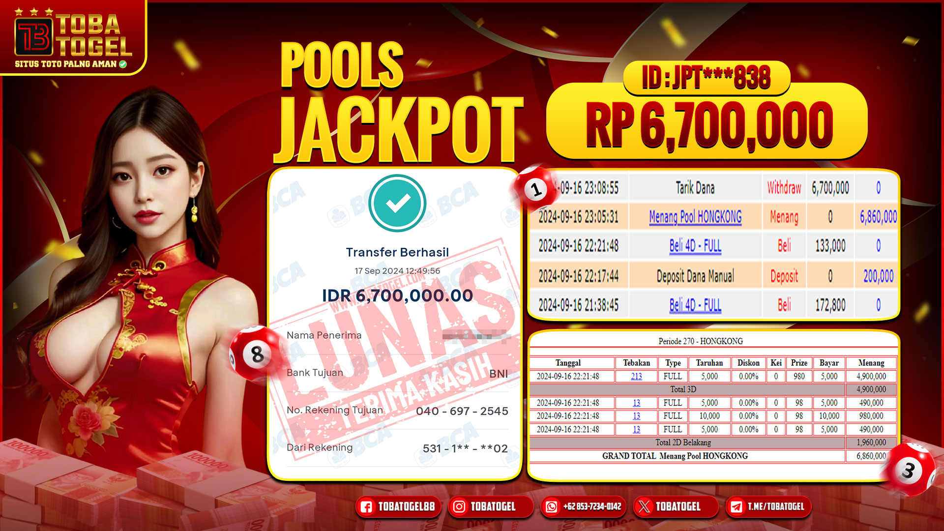 TOBATOGEL - JACKPOT TOGEL HONGKONG 6 JUTA LUNAS ✅