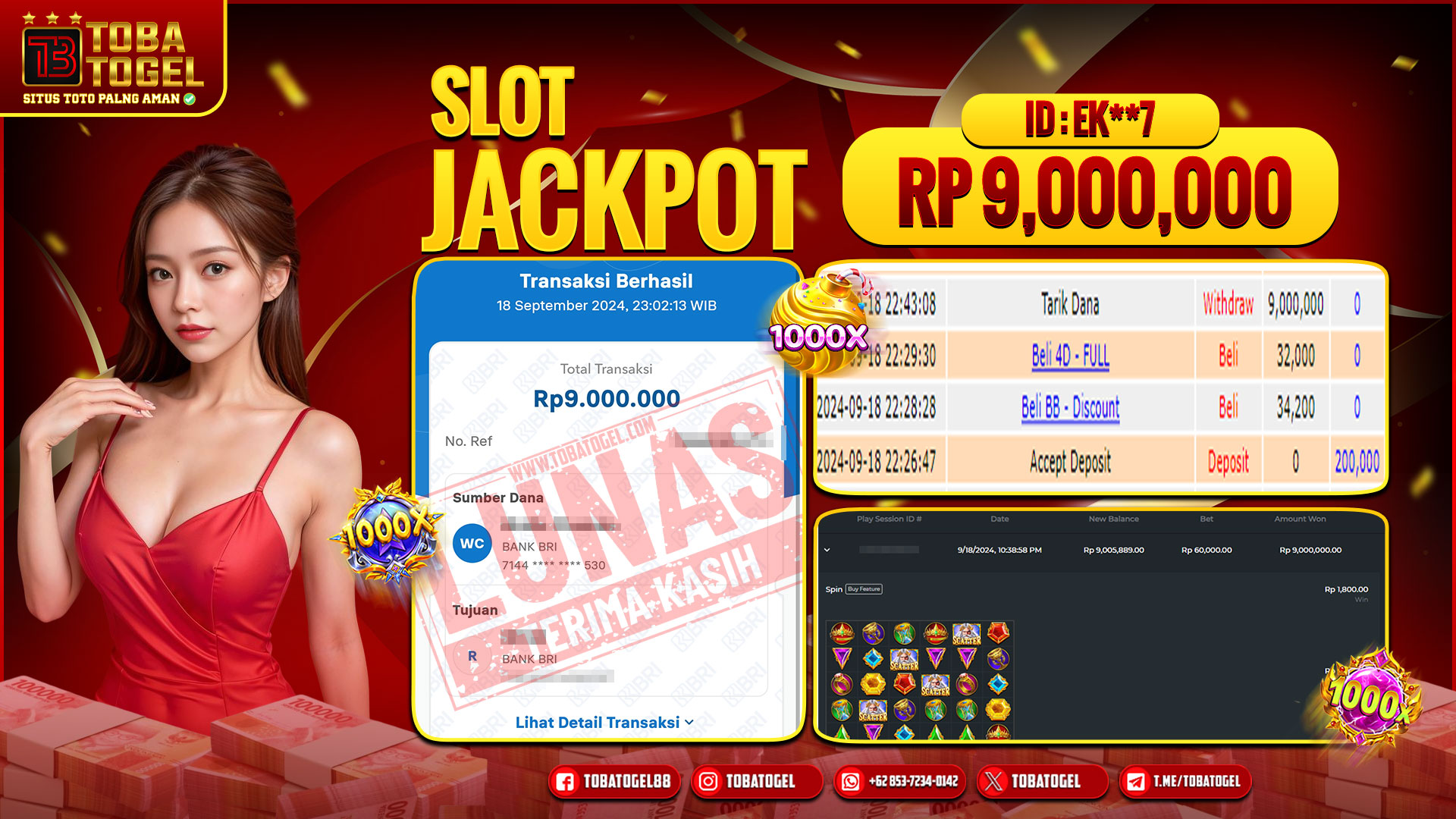 TOBATOGEL - JACKPOT SLOT PRAGMATIC PLAY 9 JUTA LUNAS ✅