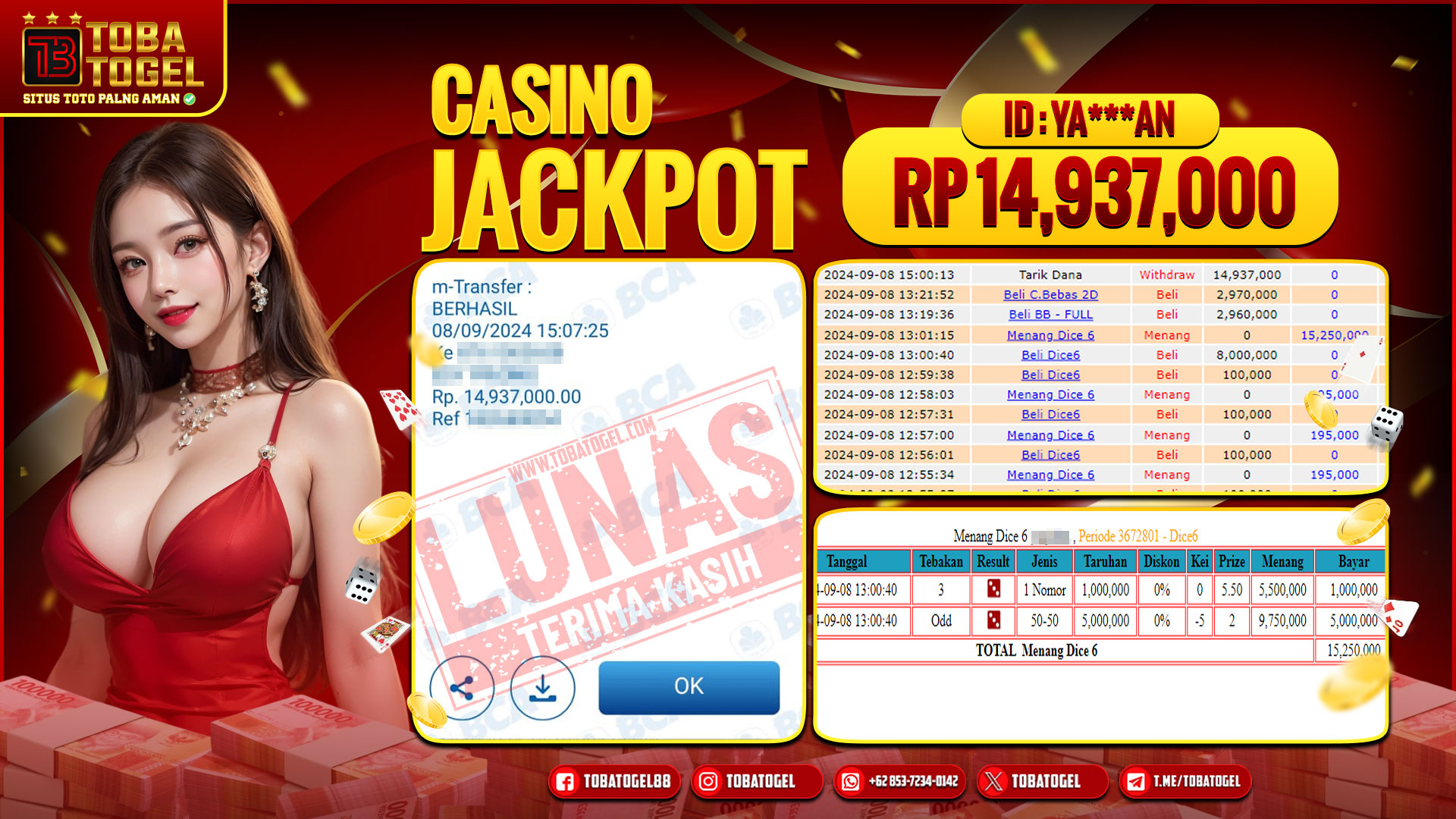 TOBATOGEL - JACKPOT DICE6 15JUTA LUNAS ✅